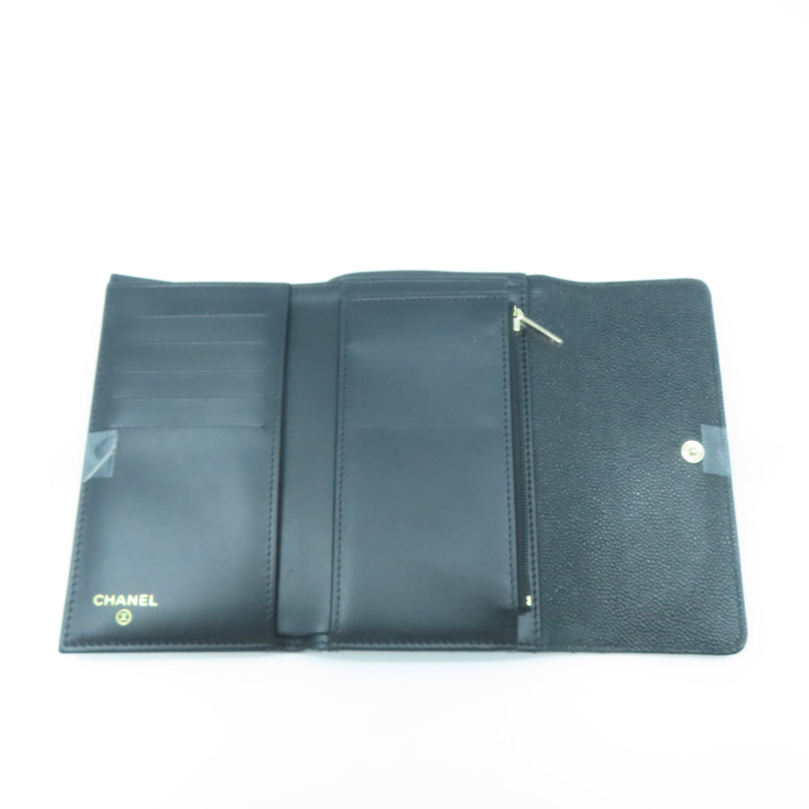 CHANEL 菱格牛皮皮革Wallet金扣錢包黑色