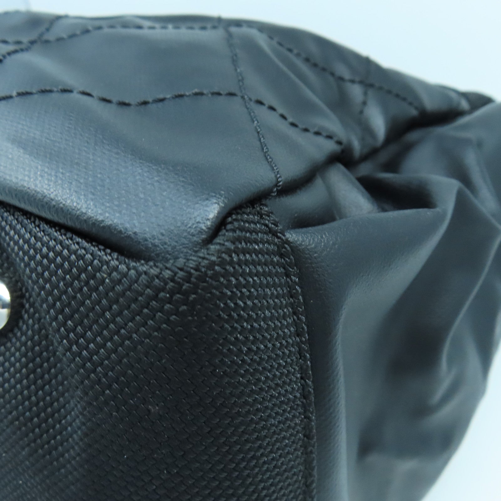 CHANEL 菱格皮革/帆布Tote Bag銀扣手挽袋黑色