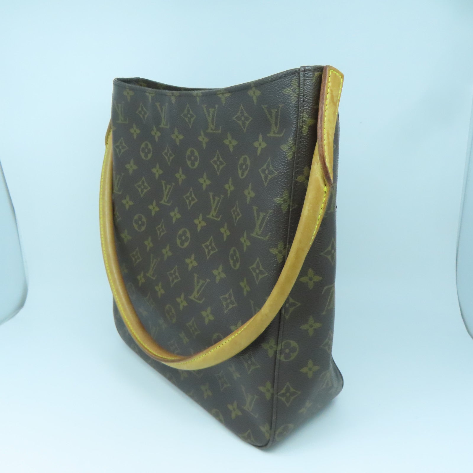 LOUIS VUITTON Monogram Looping GM Gold Buckle Shoulder Bag Brown
