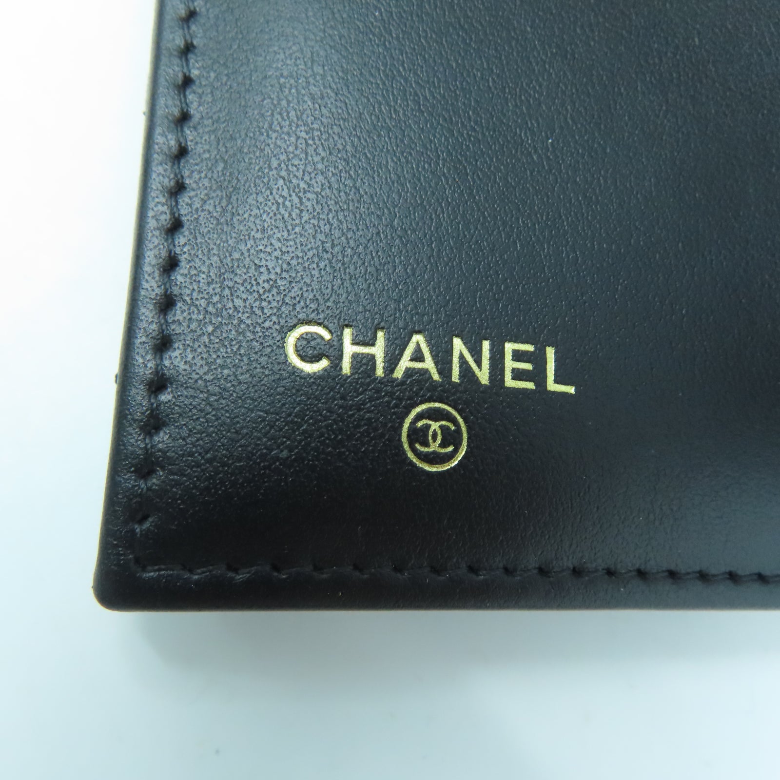 CHANEL 菱格牛皮皮革Wallet金扣錢包黑色