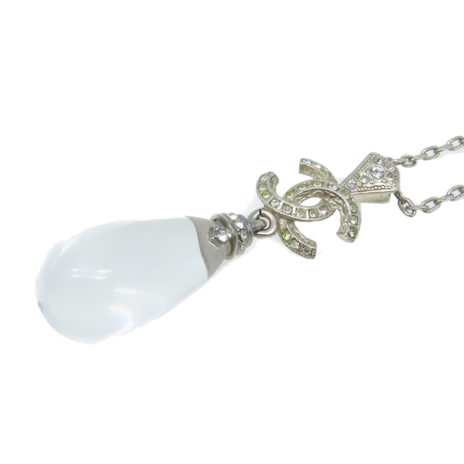 CHANEL 金屬CC Logo Pendant Necklace項鏈銀色/透明