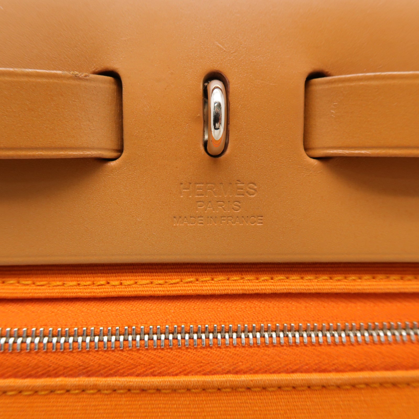 HERMES 帆布Herbag PM銀扣手挽肩背兩用袋橙色