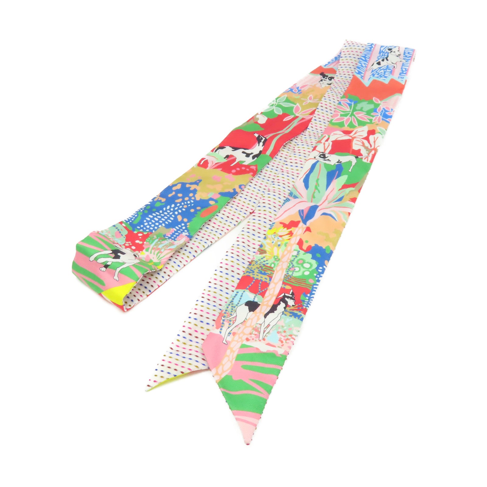 HERMES 絲質Twilly Twins Scarf絲巾粉紅色/彩色