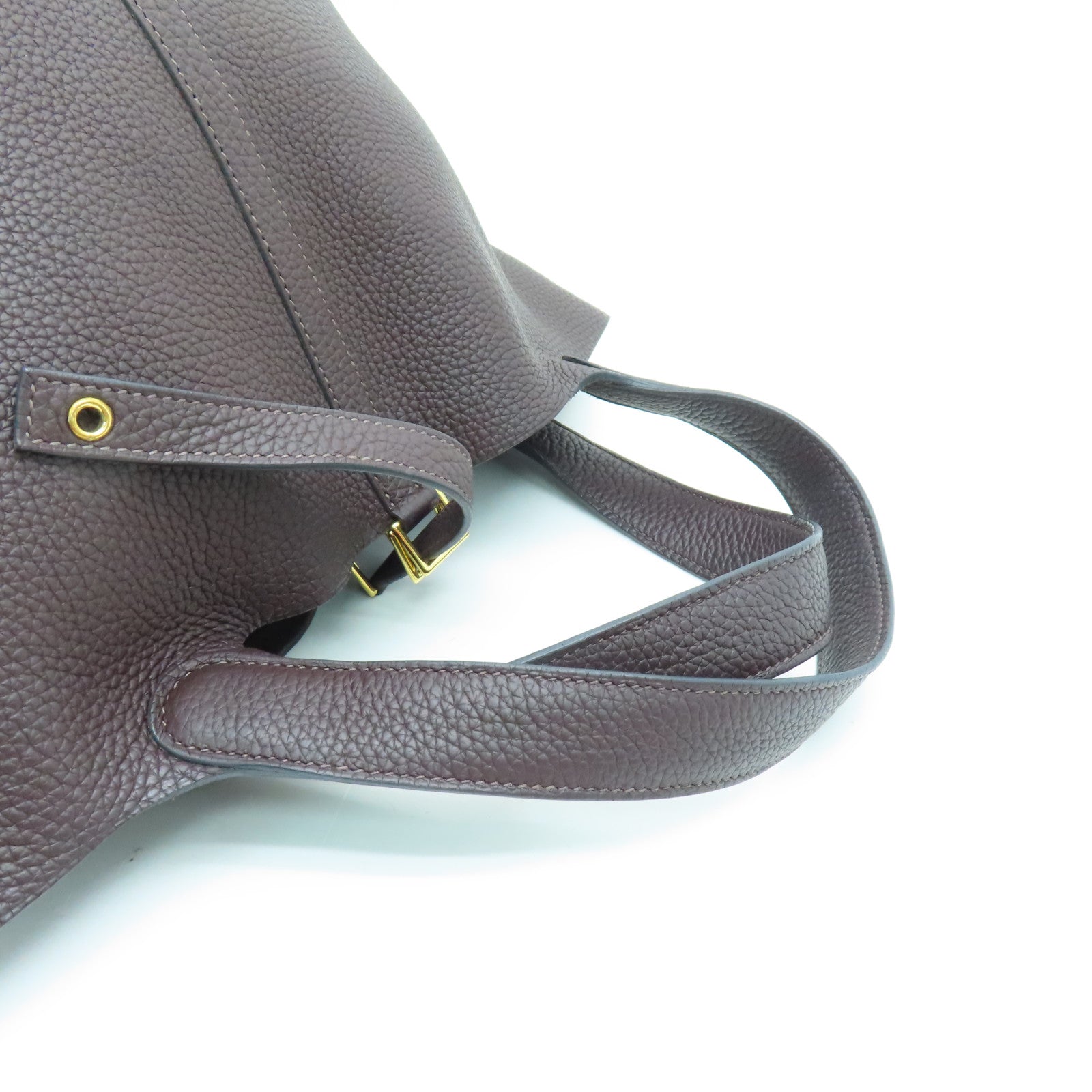 HERMES Clemence Leather Picotin MM Gold Buckle Hand Bag Rouge Sellier Burgundy