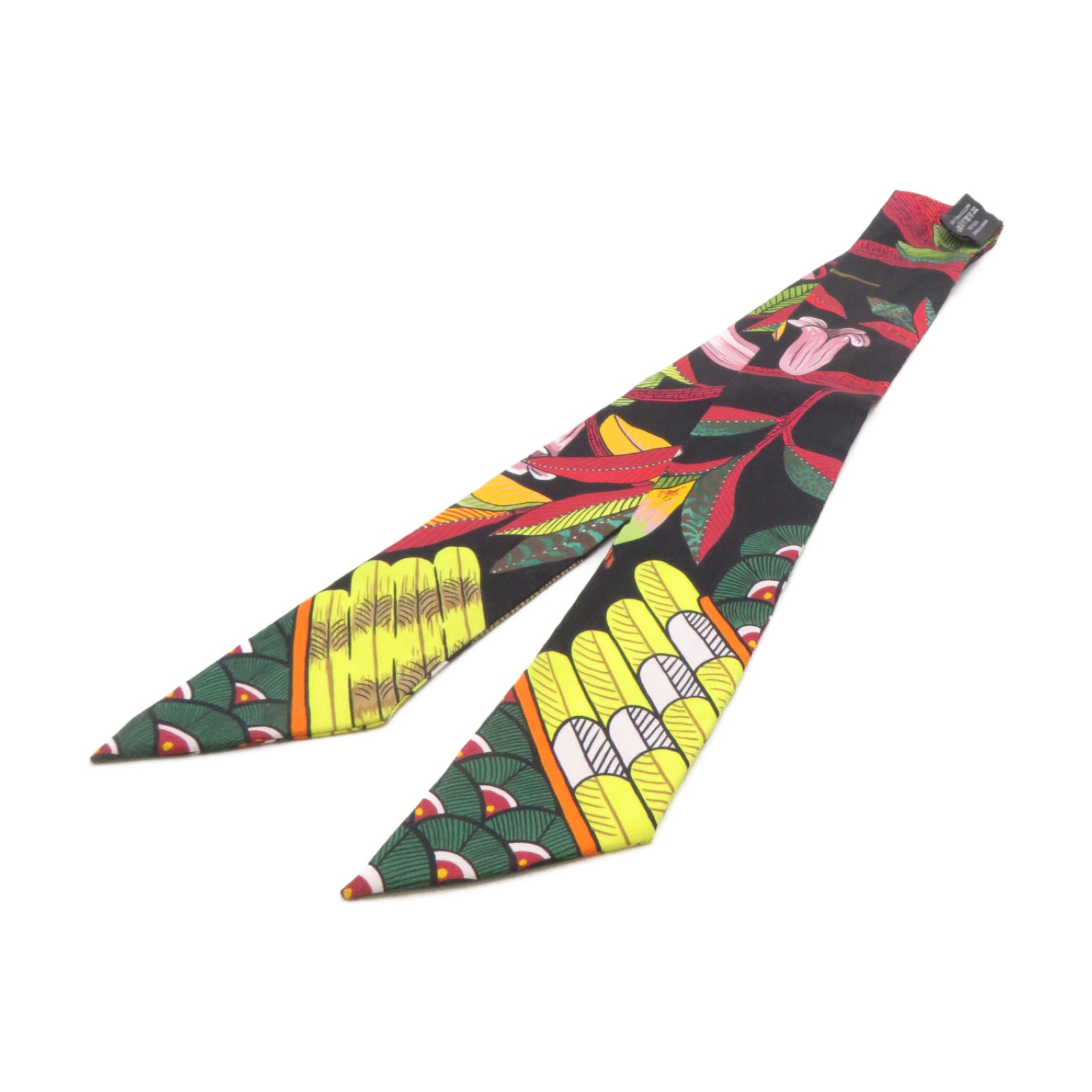 HERMES 絲質Twilly絲巾黑色/紅色/黃色