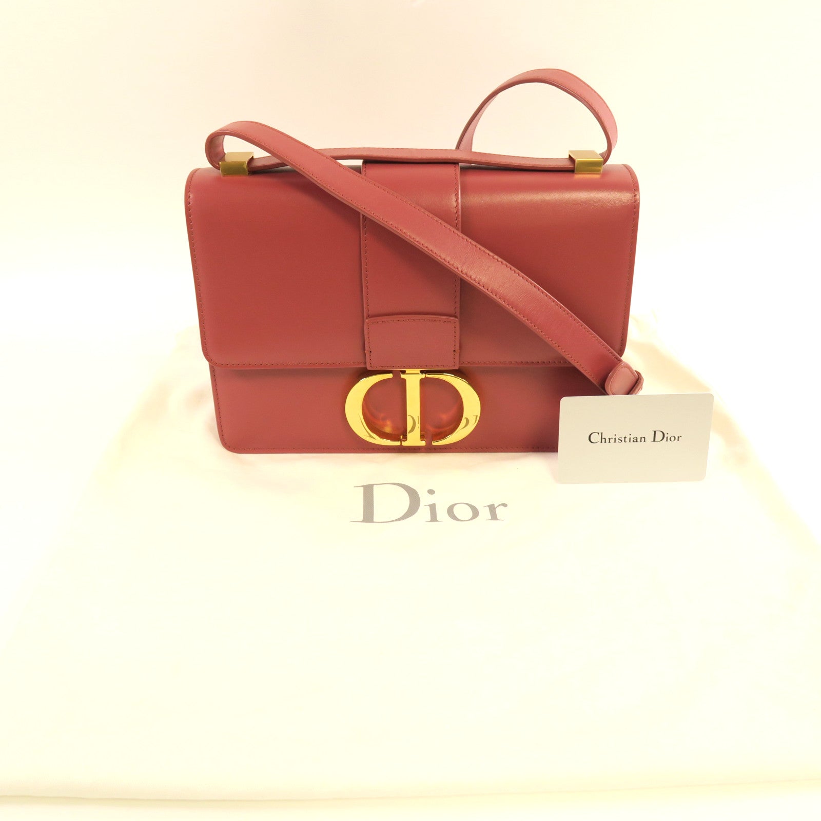 Dior 牛皮皮革30 Montaigne金扣肩背袋粉紅色