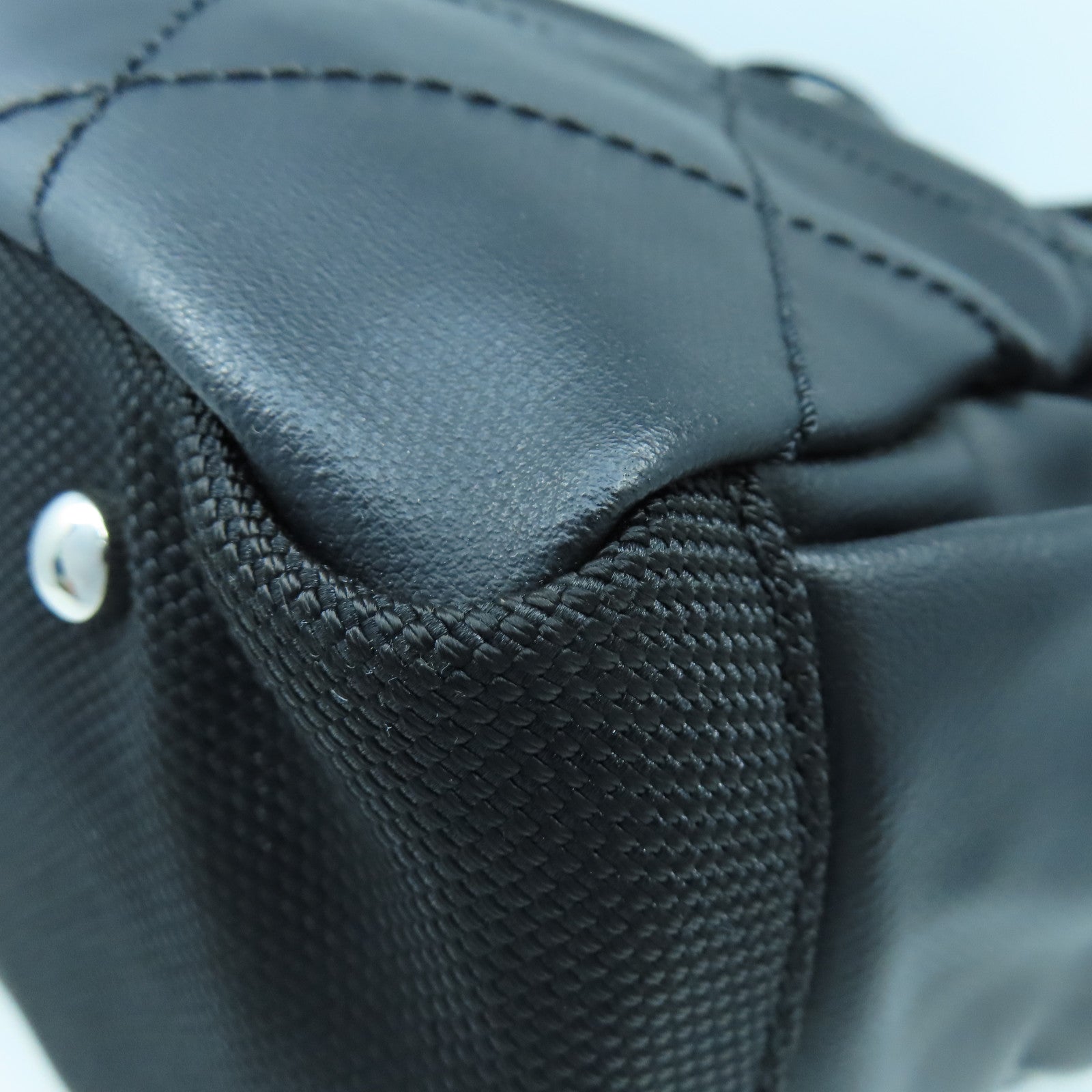 CHANEL 菱格皮革/帆布Tote Bag銀扣手挽袋黑色