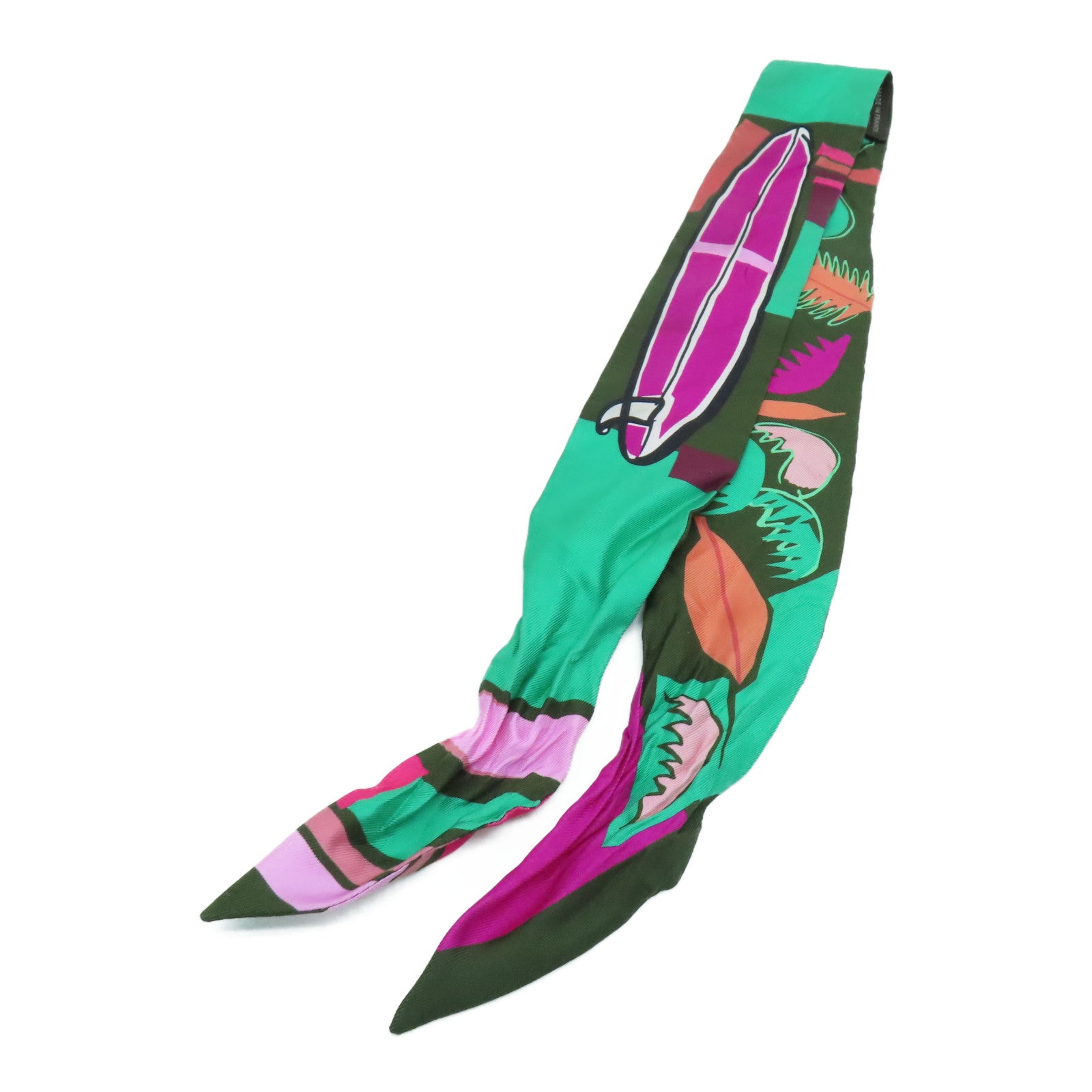 HERMES Silk Twilly Scarf Green/Dark Green/Pink