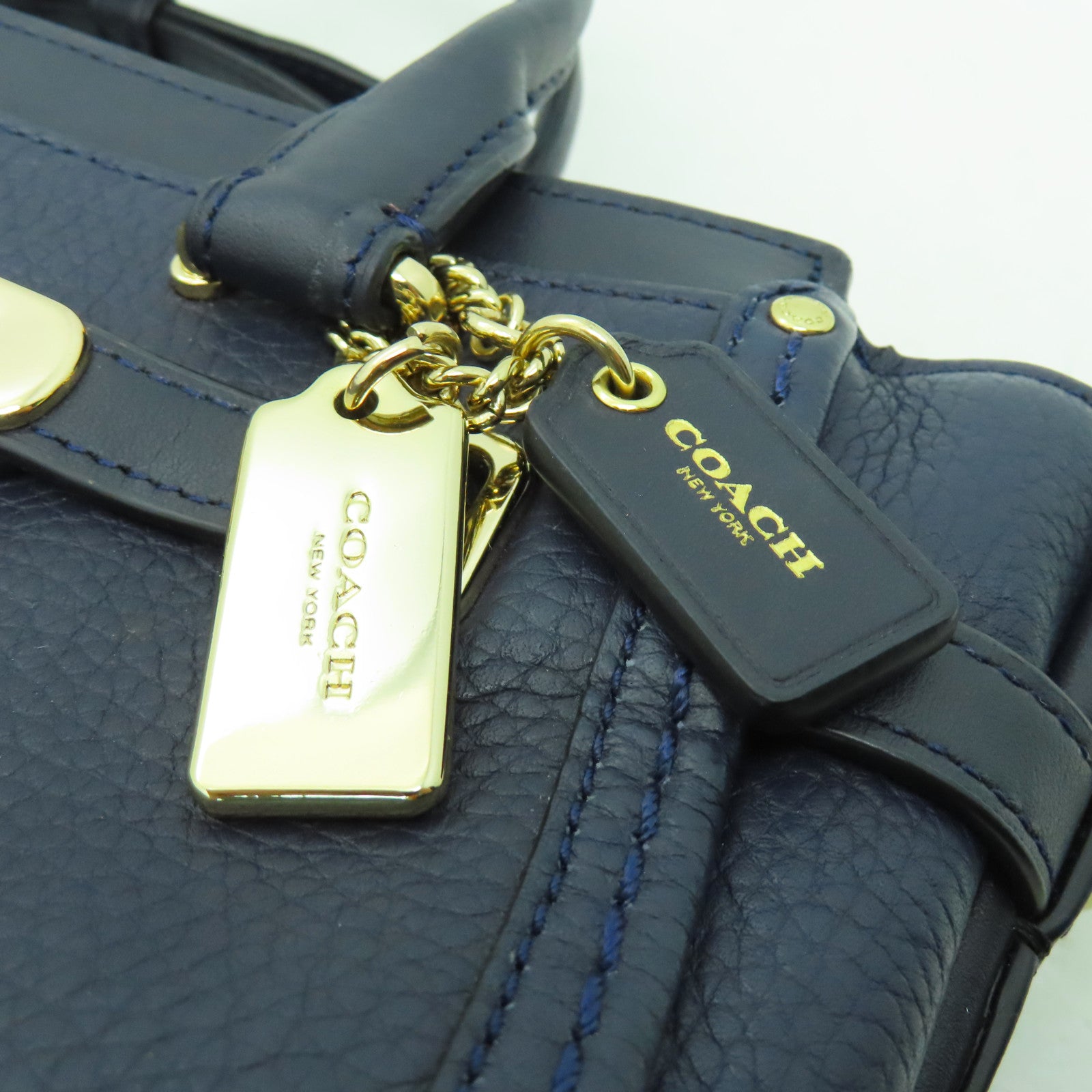 COACH 牛皮皮革2 Way Shoulder金扣手挽肩背兩用袋藍色