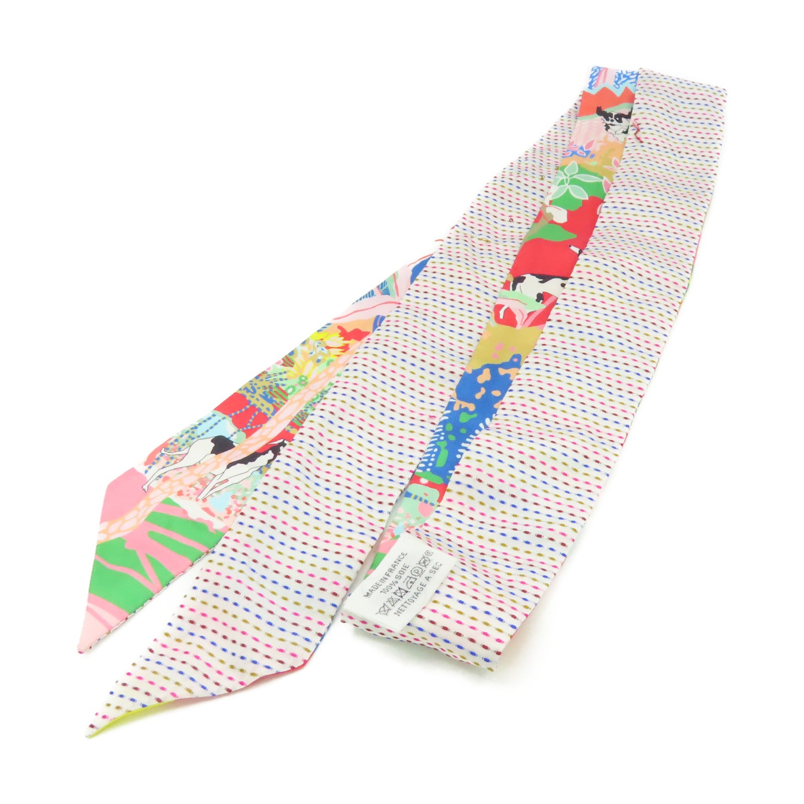 HERMES 絲質Twilly Twins Scarf絲巾粉紅色/彩色
