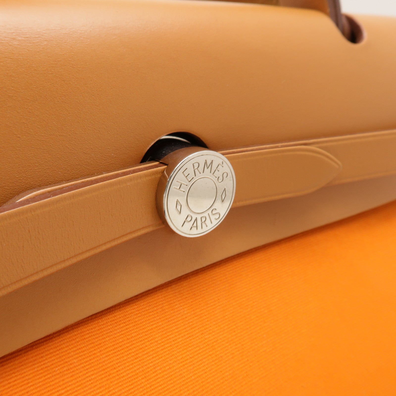 HERMES 帆布Herbag PM銀扣手挽肩背兩用袋橙色