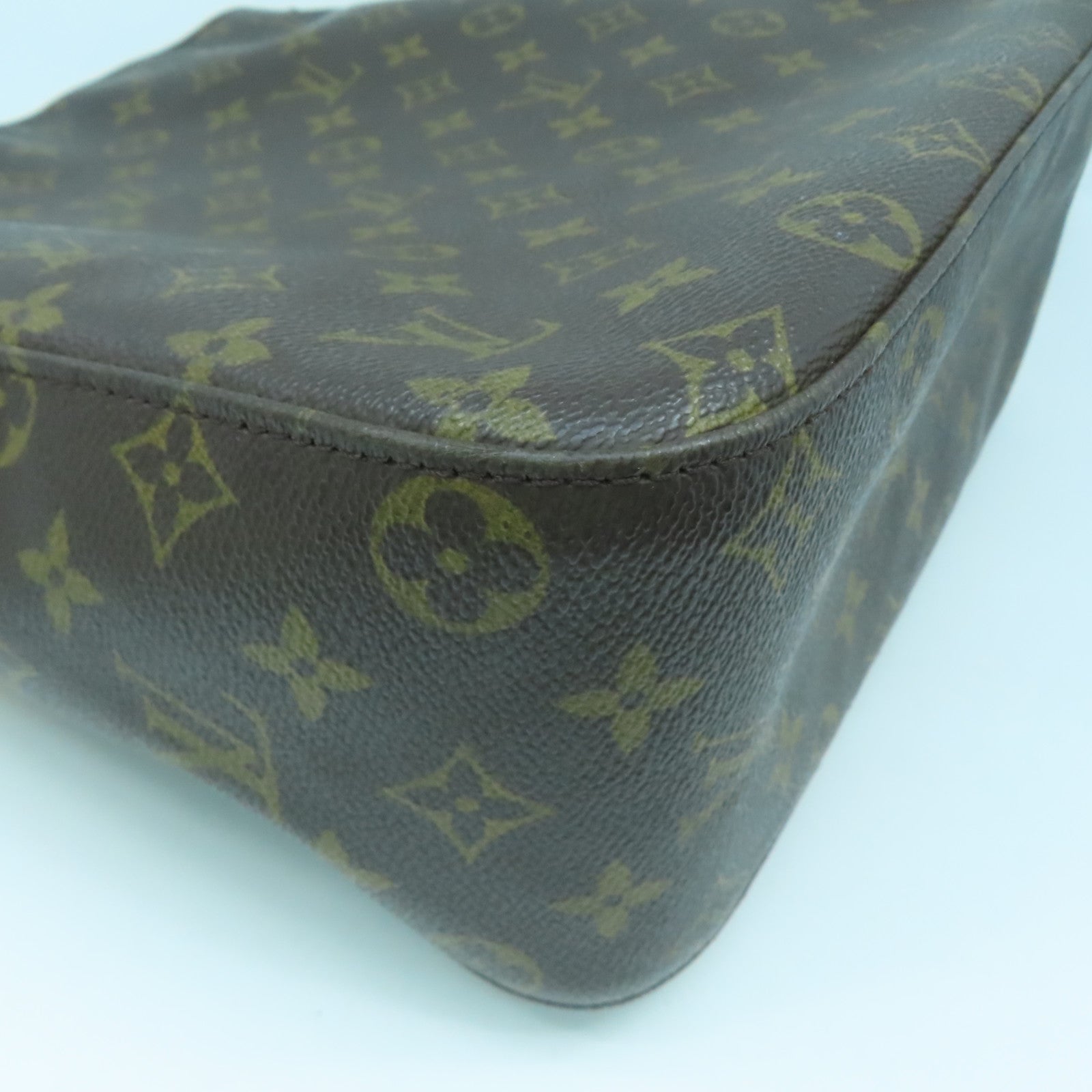 LOUIS VUITTON Monogram Looping GM Gold Buckle Shoulder Bag Brown