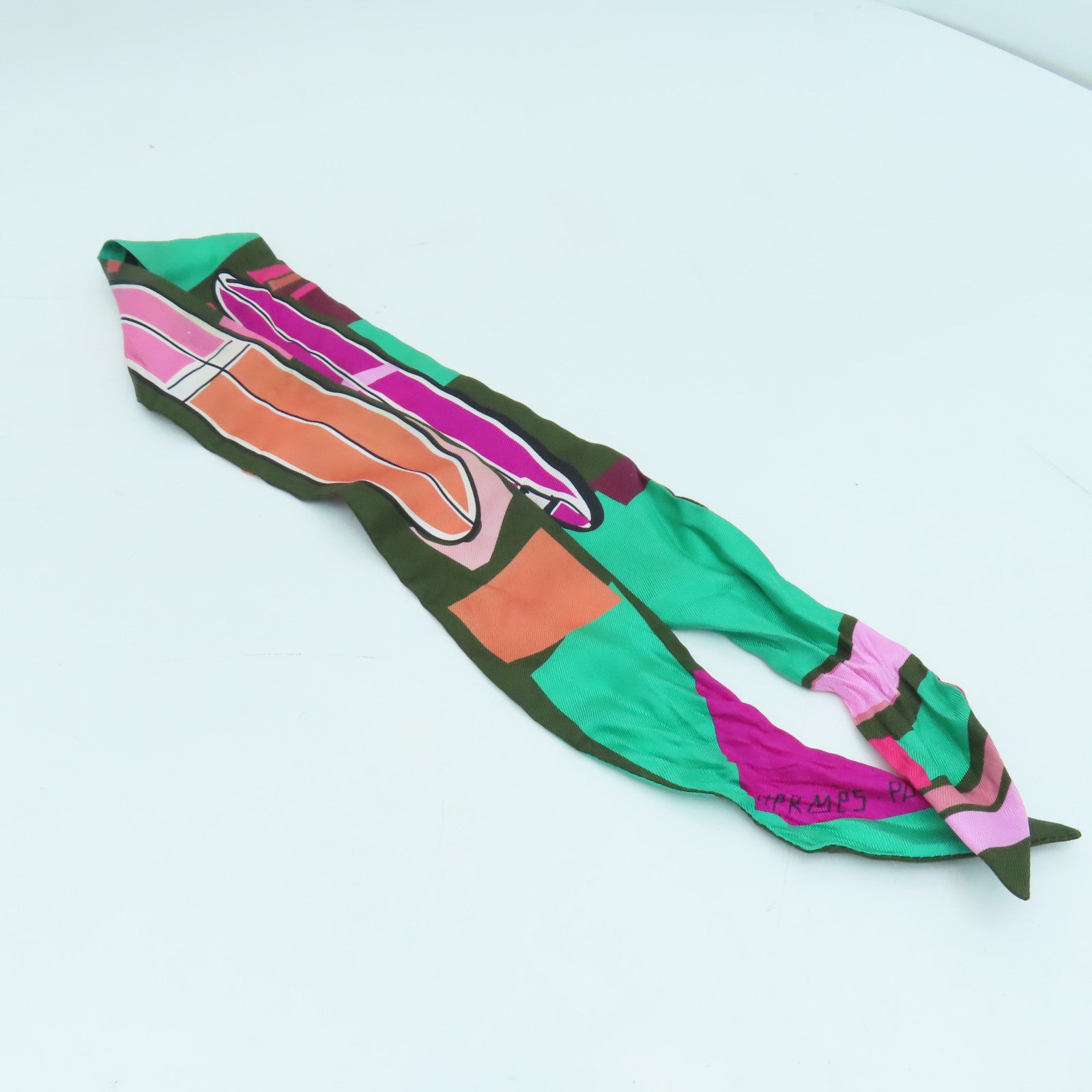 HERMES Silk Twilly Scarf Green/Dark Green/Pink