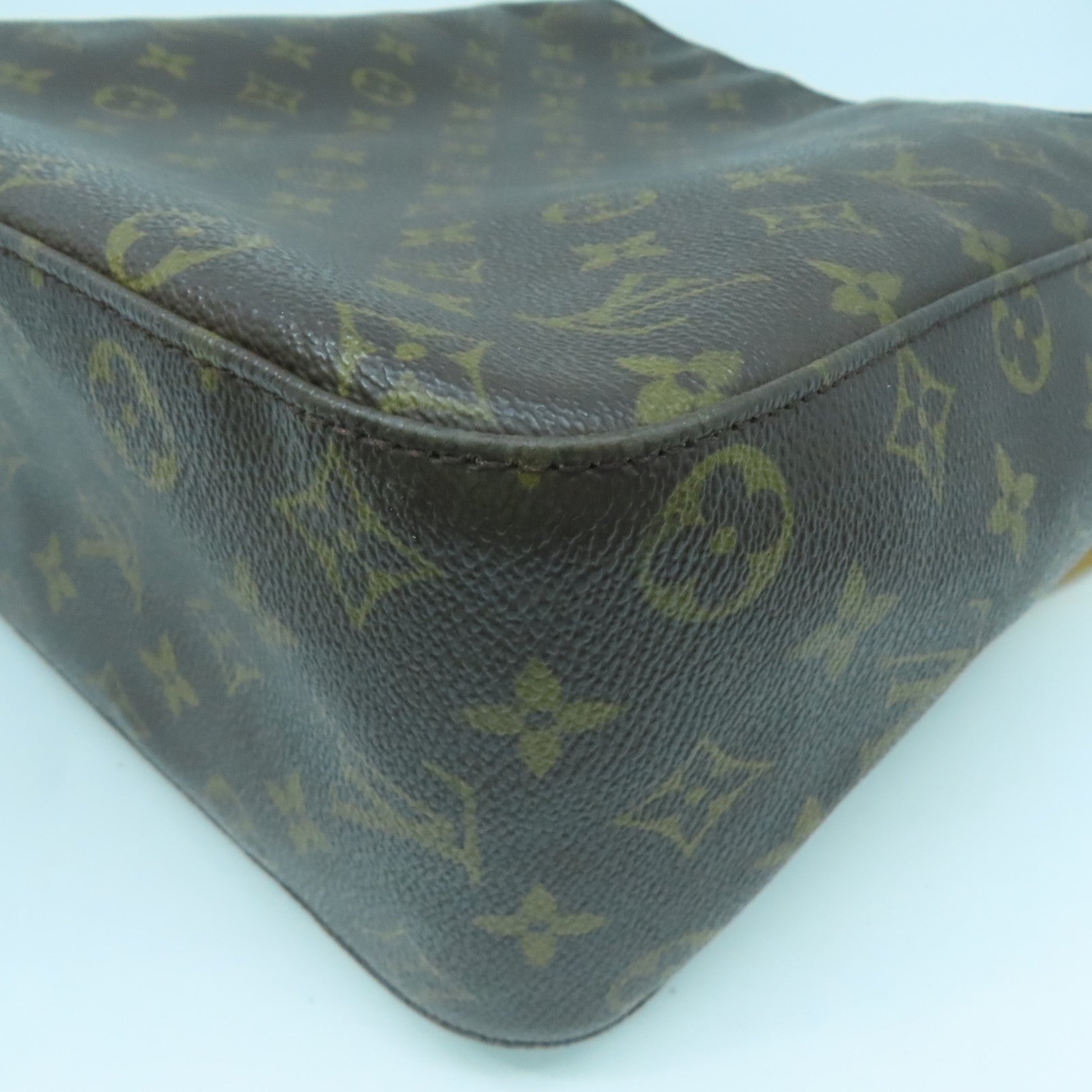 LOUIS VUITTON Monogram Looping GM Gold Buckle Shoulder Bag Brown
