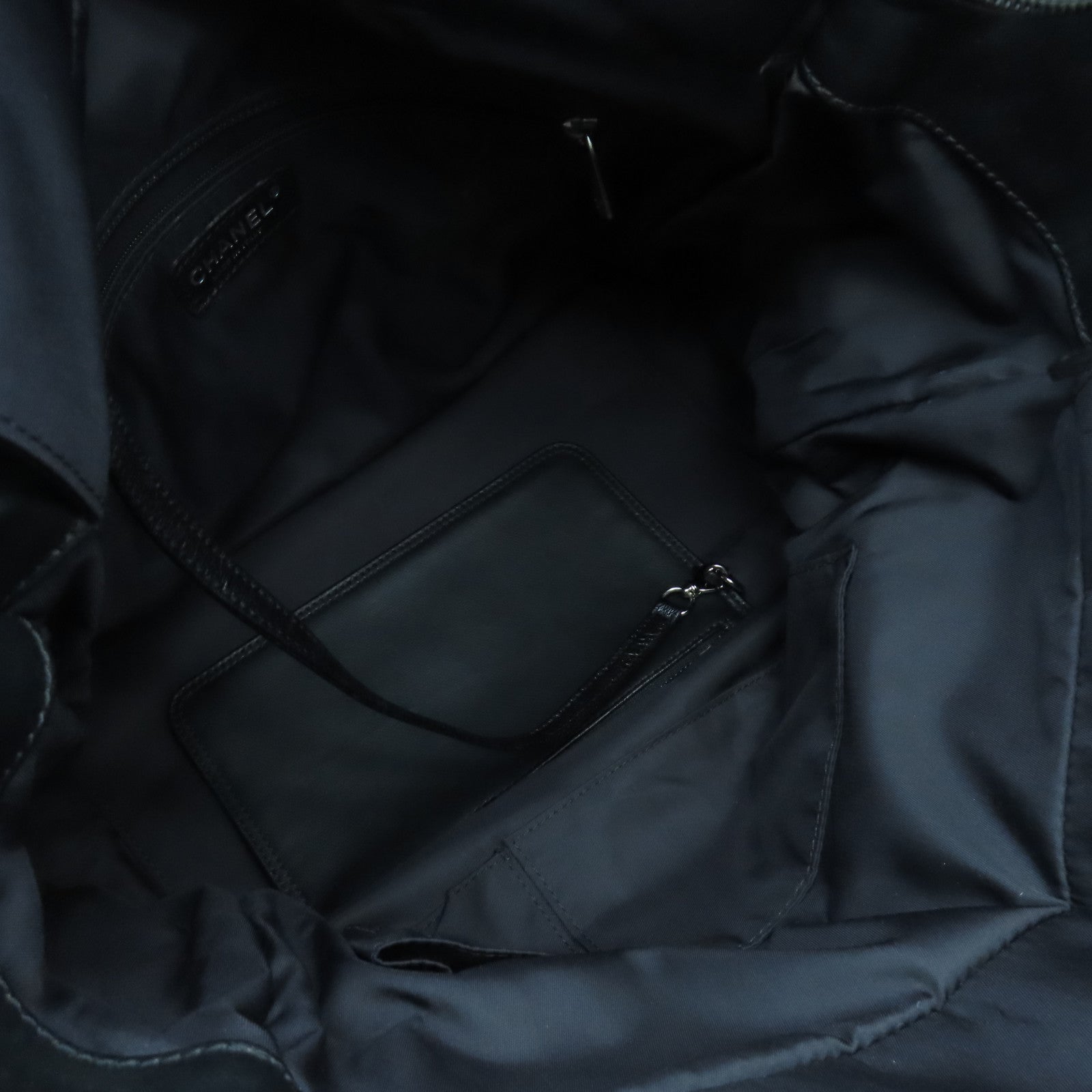 CHANEL 菱格皮革/帆布Tote Bag銀扣手挽袋黑色