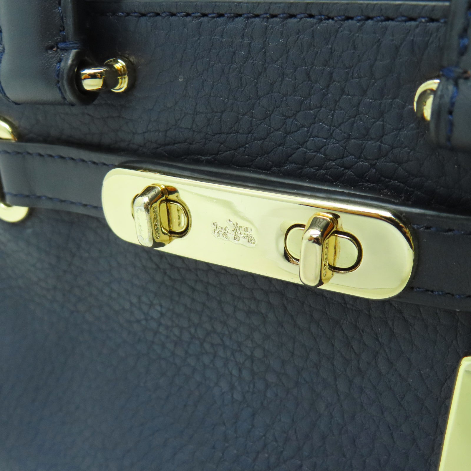 COACH 牛皮皮革2 Way Shoulder金扣手挽肩背兩用袋藍色