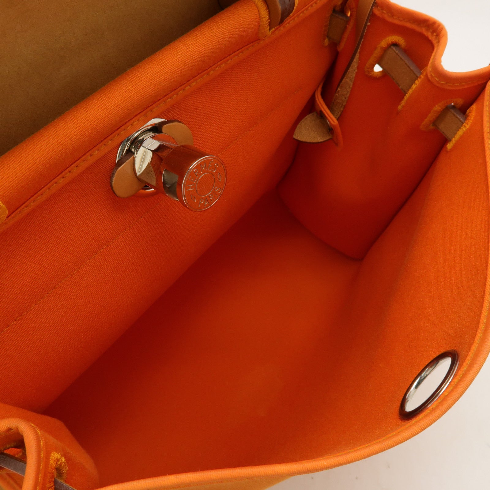 HERMES 帆布Herbag PM銀扣手挽肩背兩用袋橙色