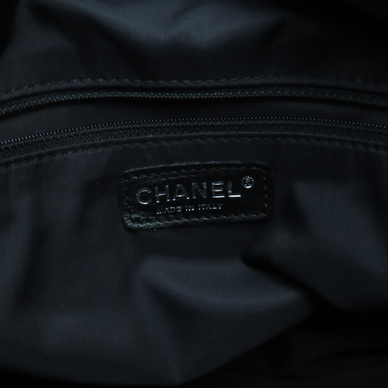 CHANEL 菱格皮革/帆布Tote Bag銀扣手挽袋黑色