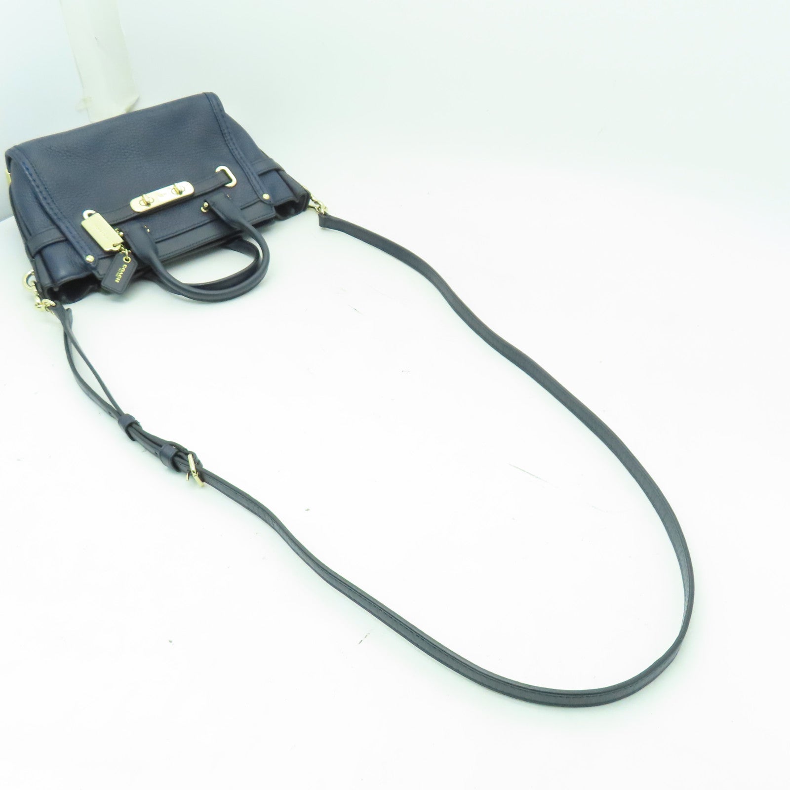 COACH 牛皮皮革2 Way Shoulder金扣手挽肩背兩用袋藍色