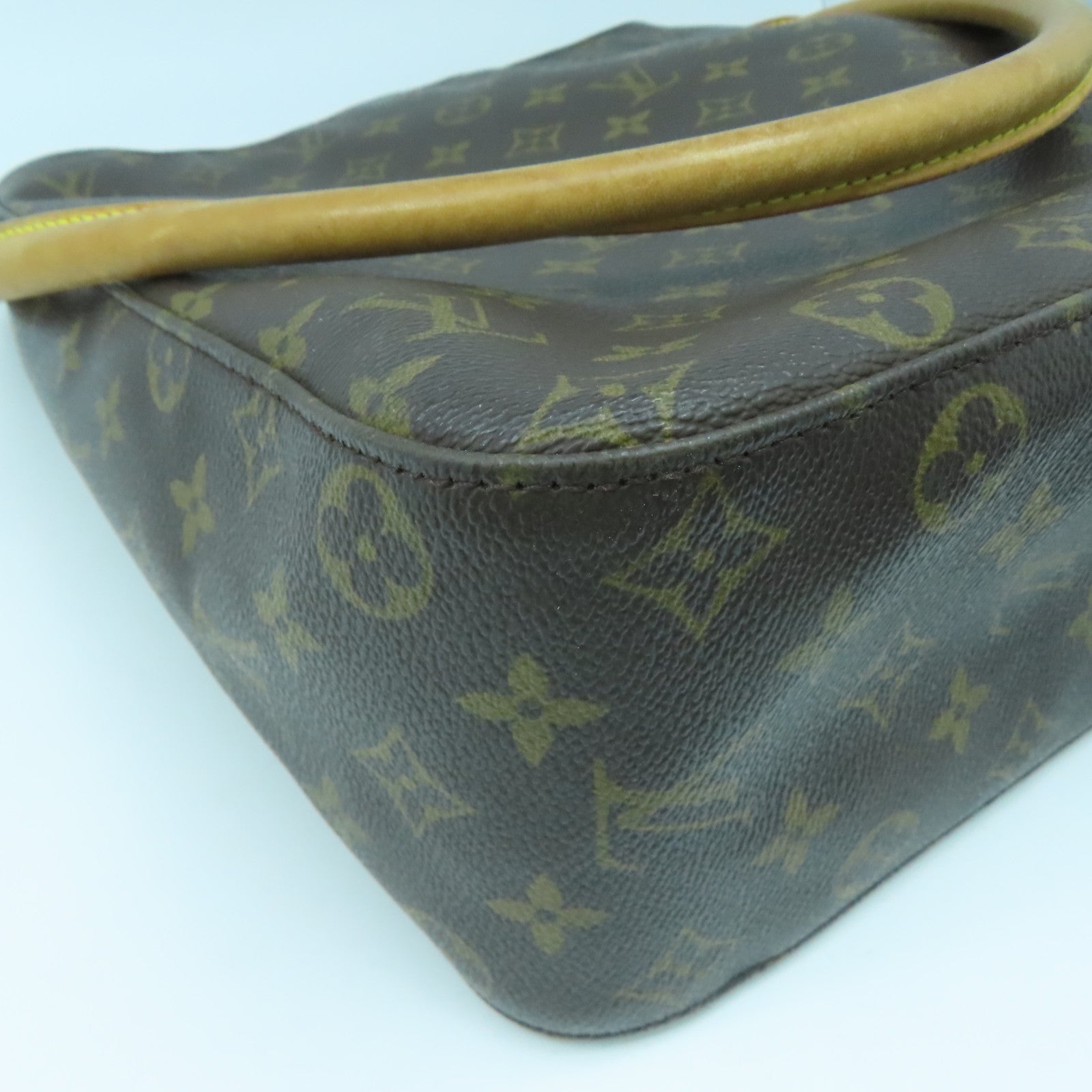 LOUIS VUITTON Monogram Looping GM Gold Buckle Shoulder Bag Brown