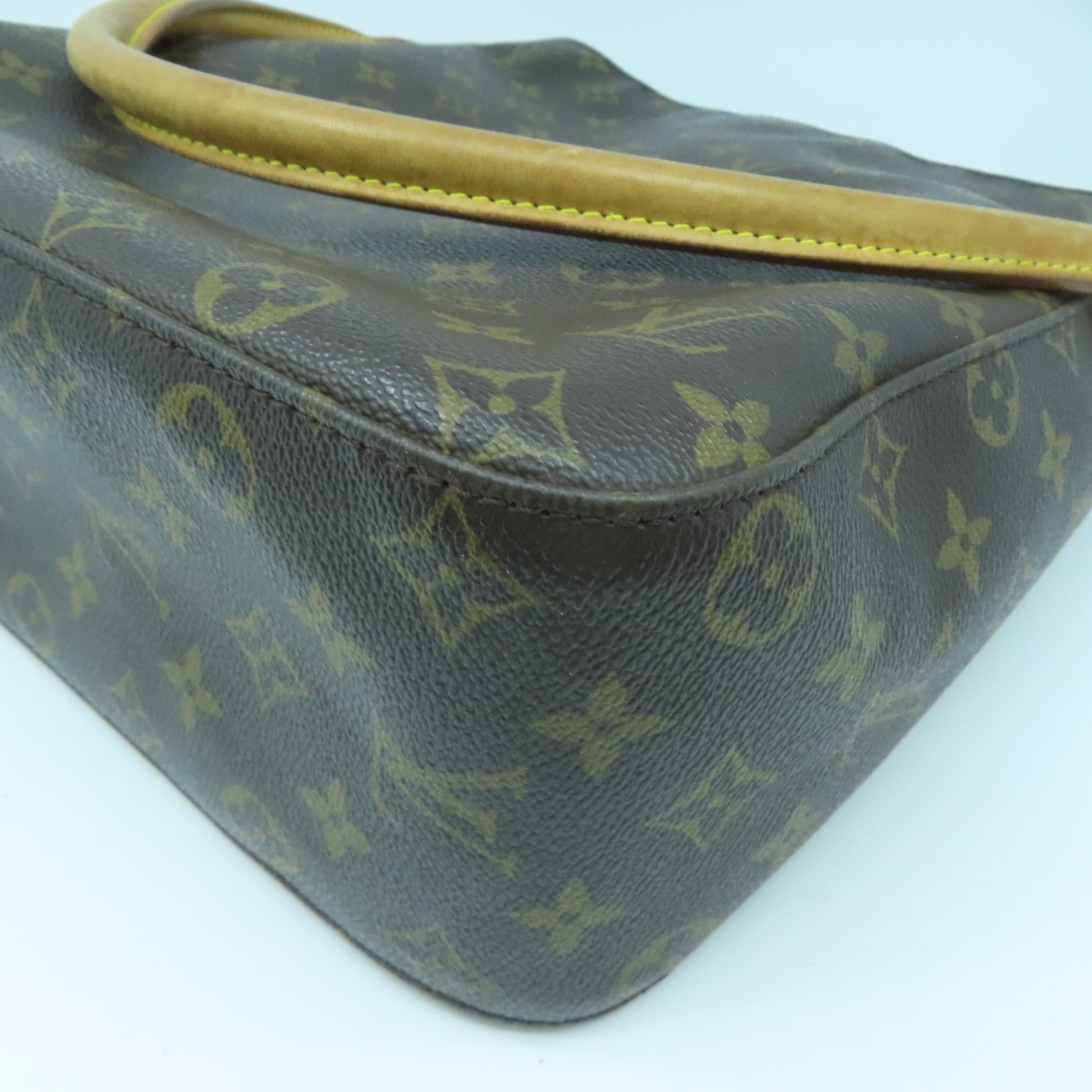 LOUIS VUITTON Monogram Looping GM Gold Buckle Shoulder Bag Brown