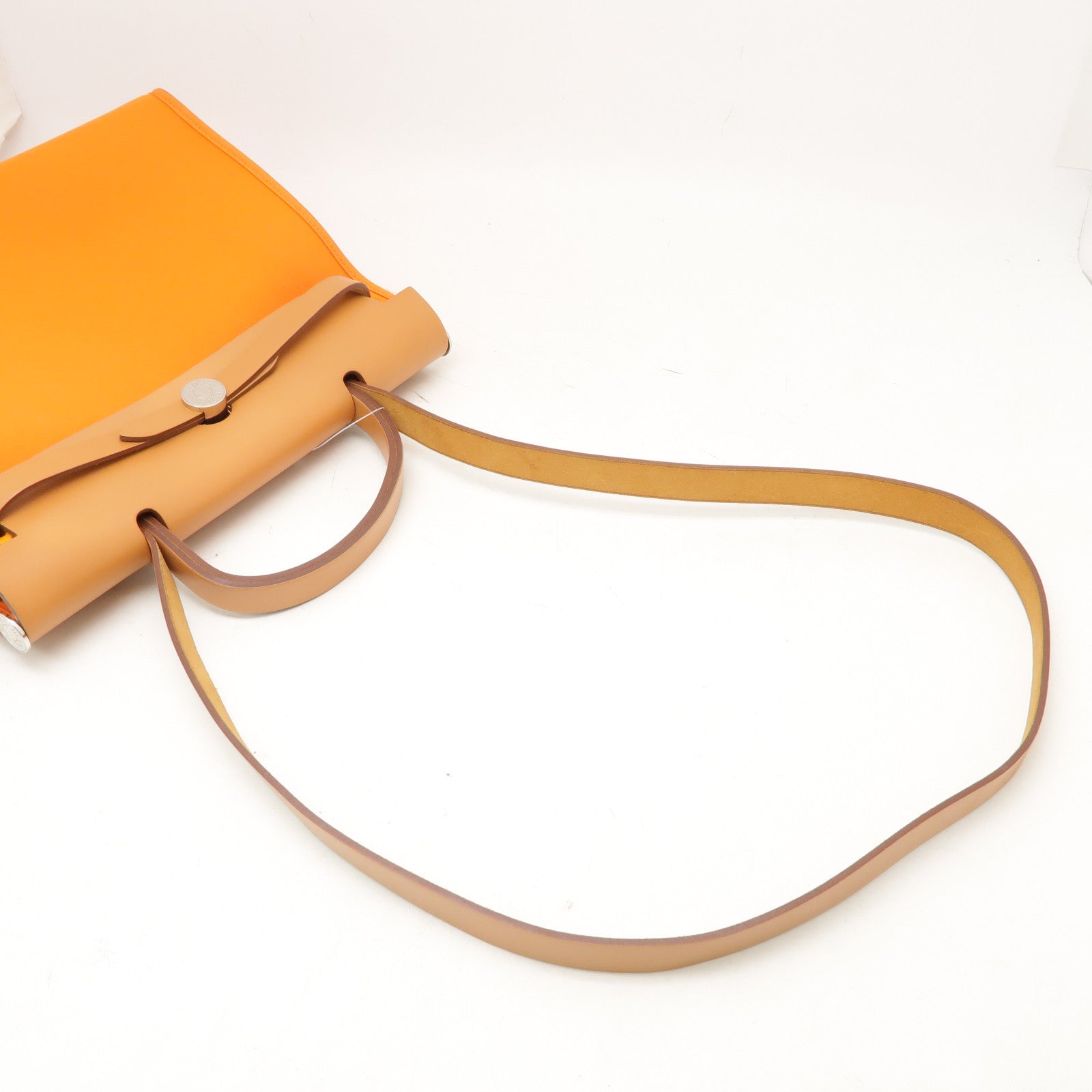 HERMES 帆布Herbag PM銀扣手挽肩背兩用袋橙色
