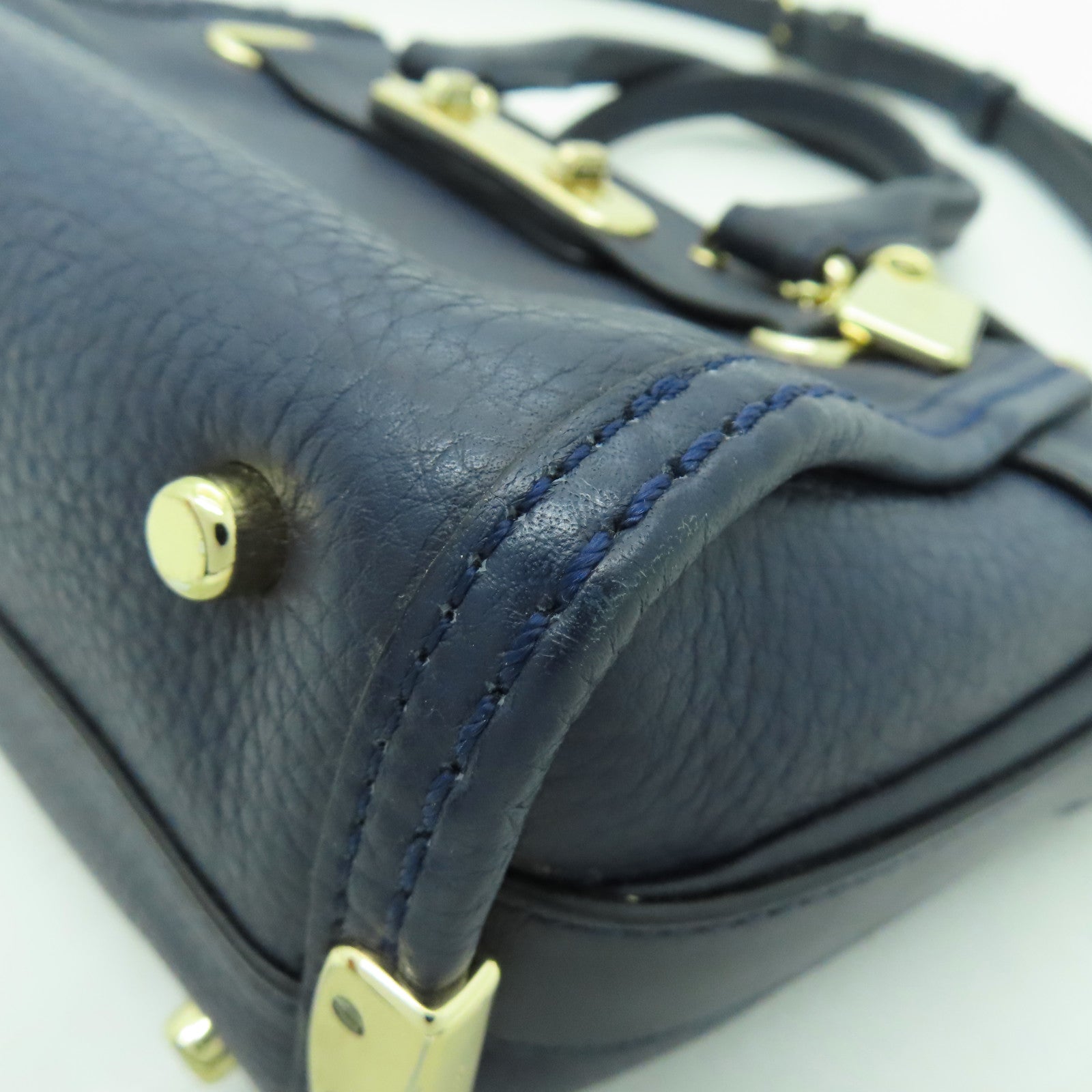 COACH 牛皮皮革2 Way Shoulder金扣手挽肩背兩用袋藍色