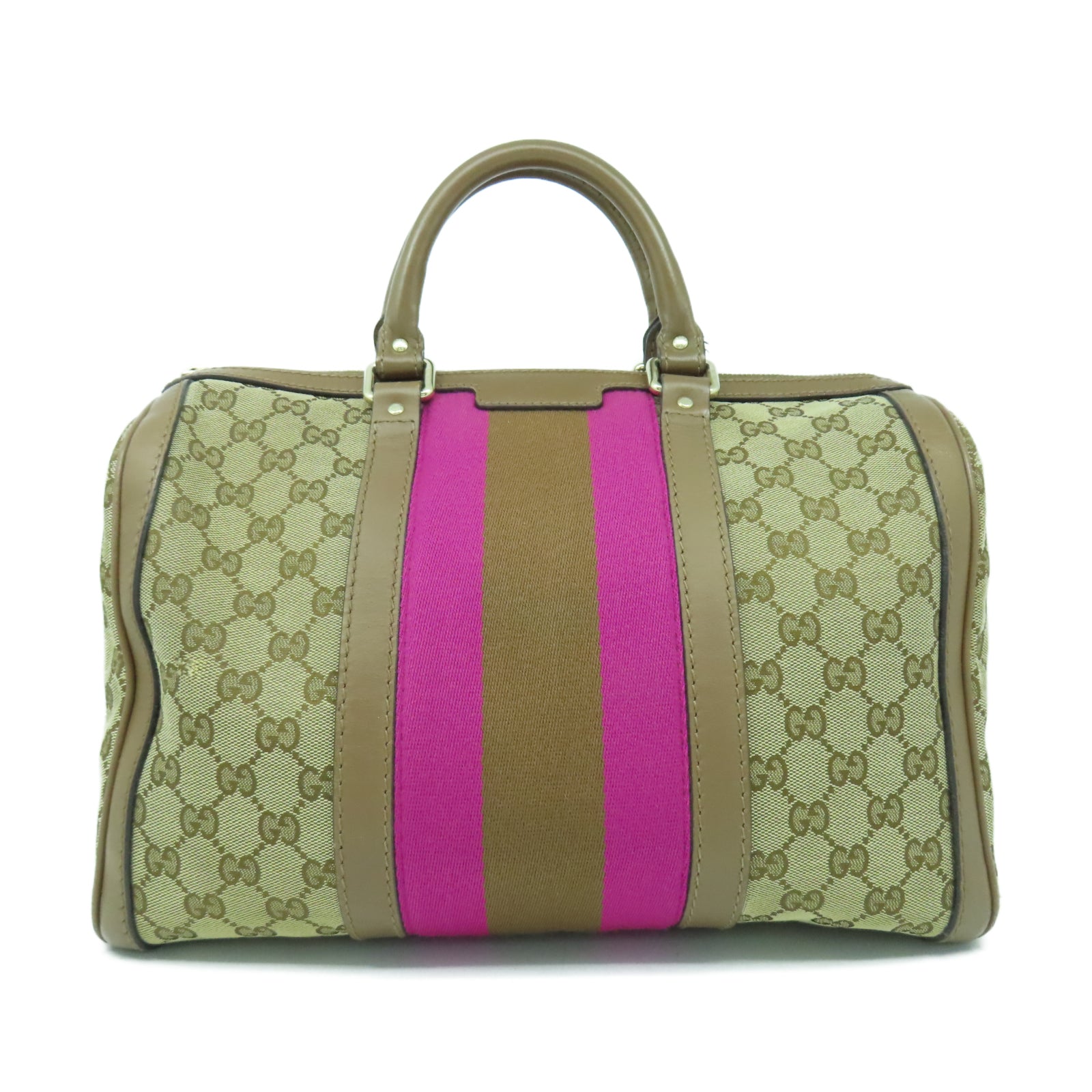 GUCCI 帆布2 Way Shoulder金扣手挽袋啡色/粉紅色
