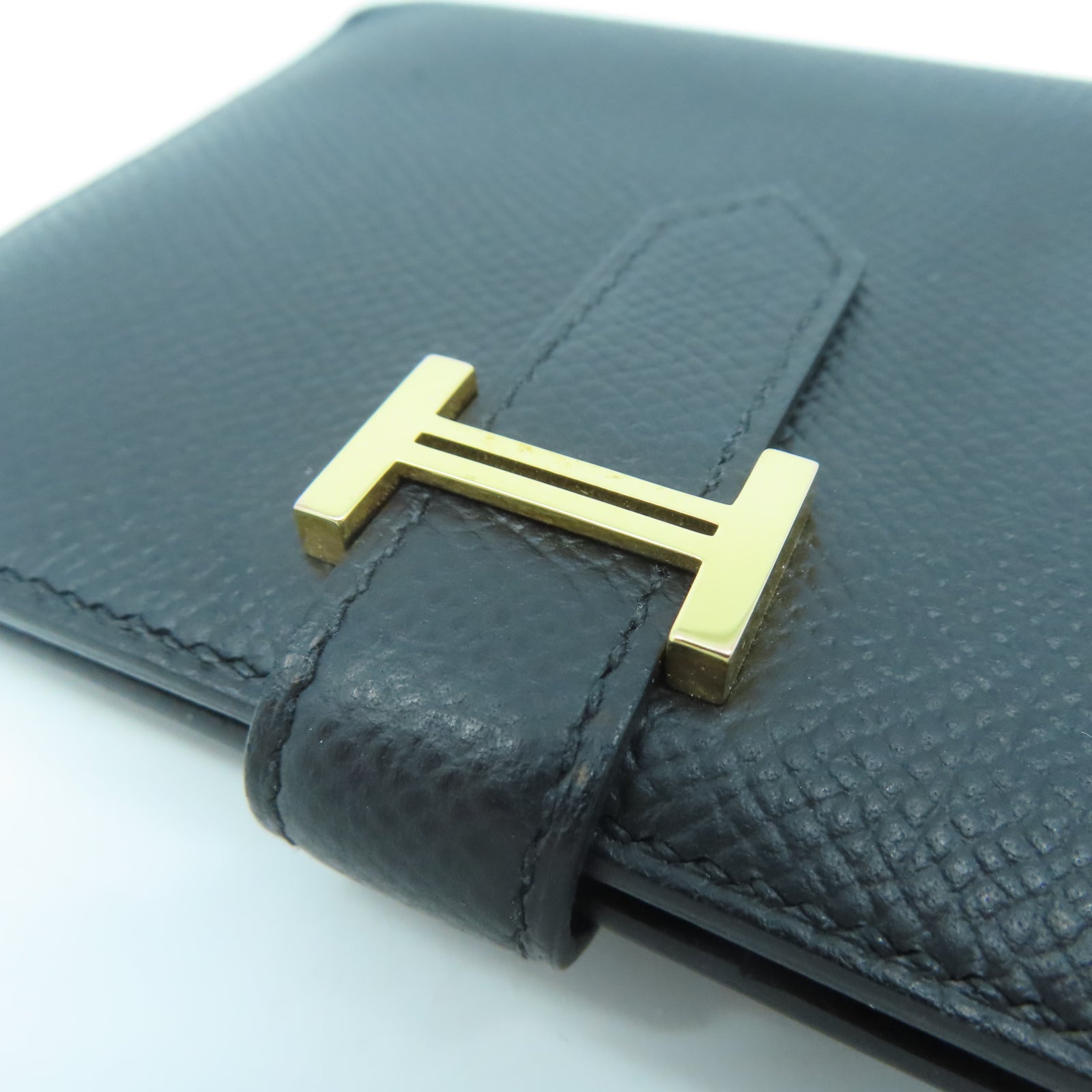 HERMES Veau Epsom皮革Bearn Wallet金扣錢包黑色