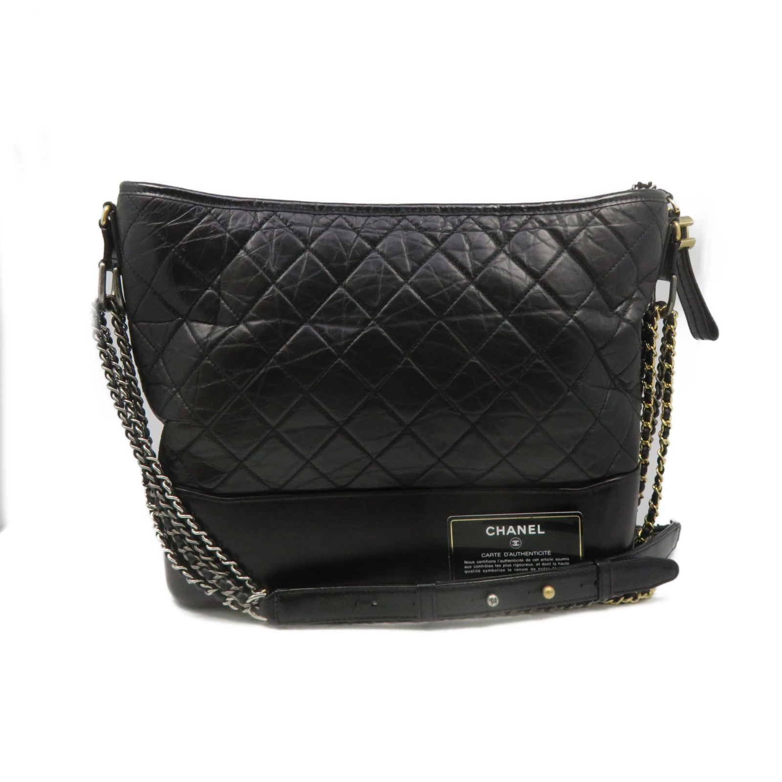 CHANEL rhombic cowhide leather Gabrielle Shoulder Bag gold buckle chain shoulder bag black