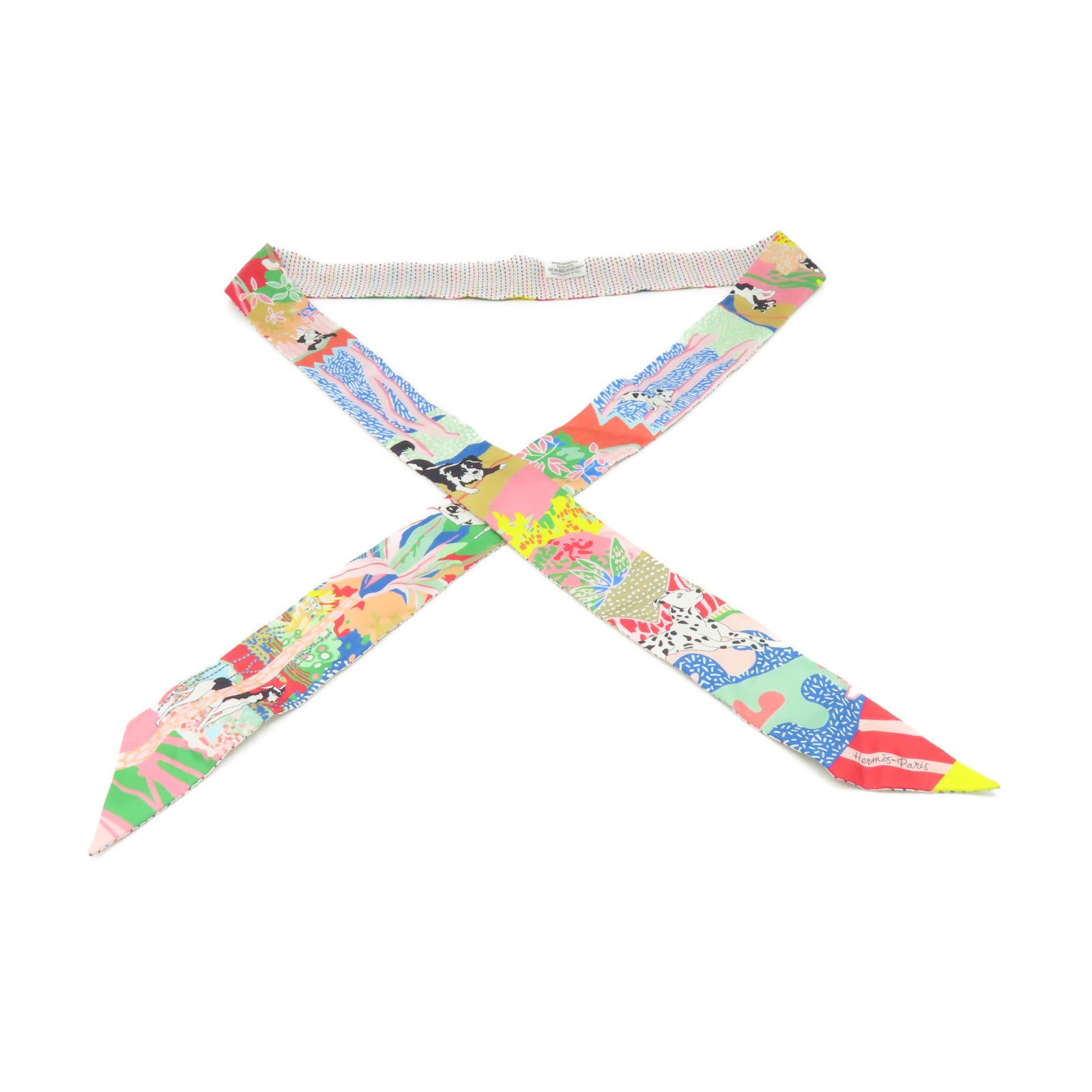 HERMES 絲質Twilly Twins Scarf絲巾粉紅色/彩色