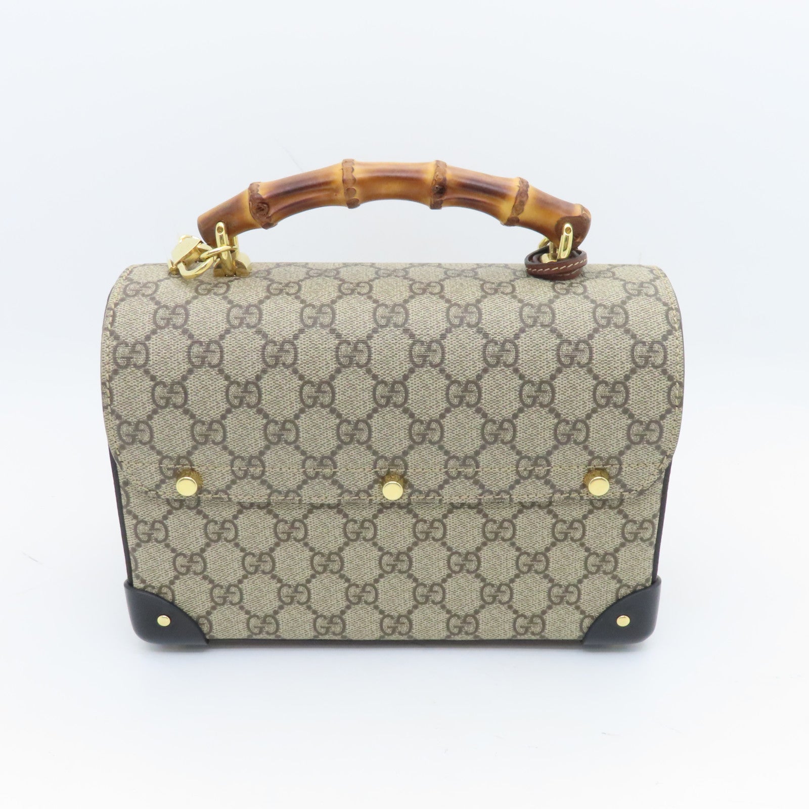 GUCCI Coated Canvas Padlock Chain Shoulder Bag Gold Buckle Hand Chain Belt Shoulder Bag Brown