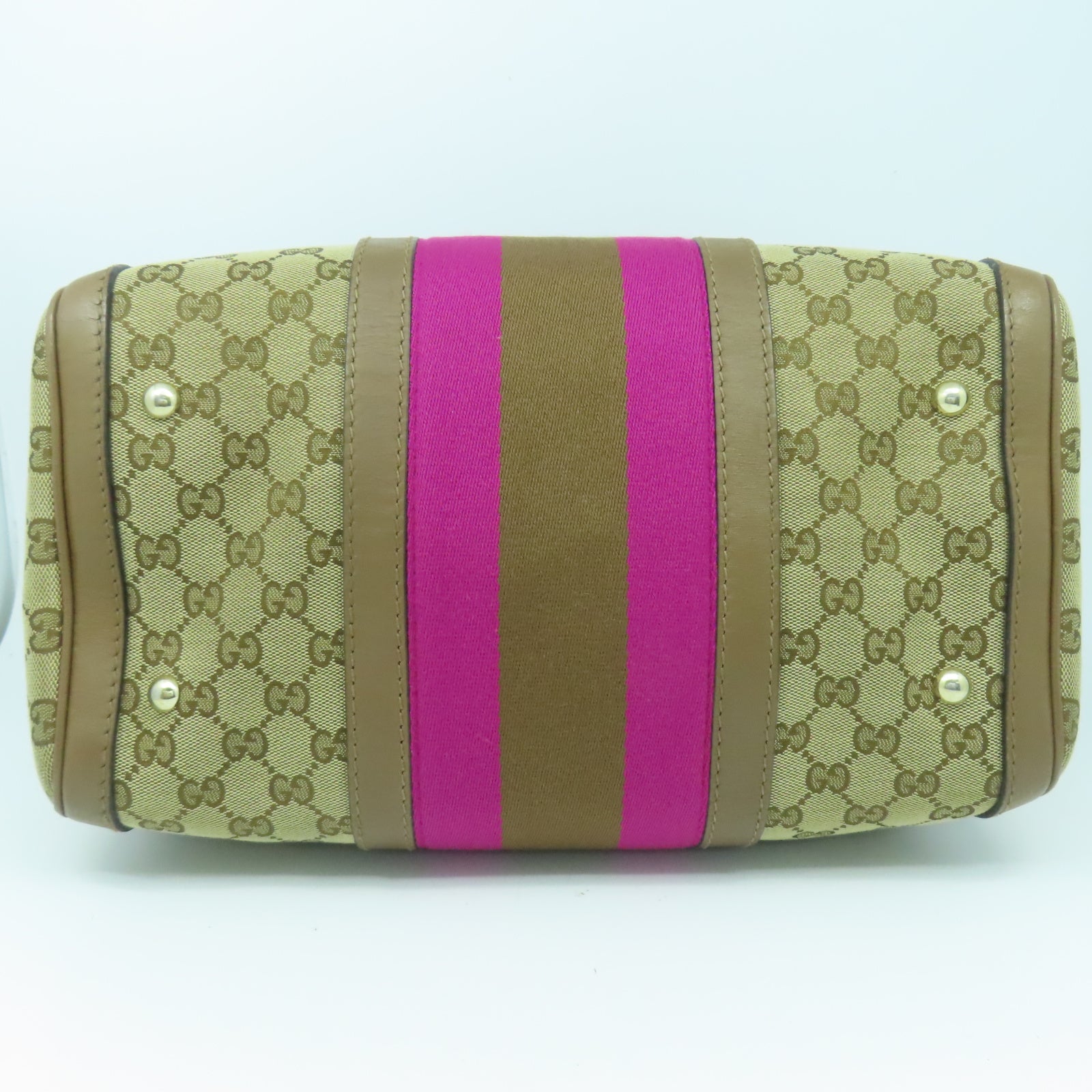 GUCCI 帆布2 Way Shoulder金扣手挽袋啡色/粉紅色