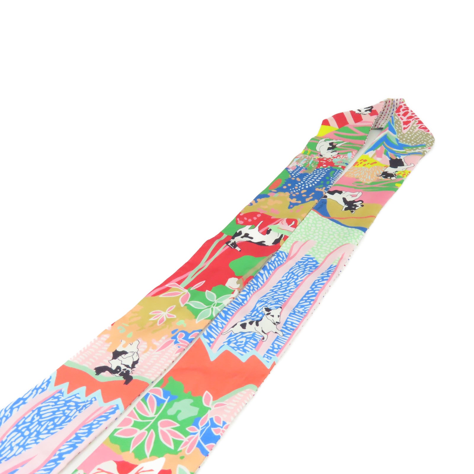 HERMES 絲質Twilly Twins Scarf絲巾粉紅色/彩色