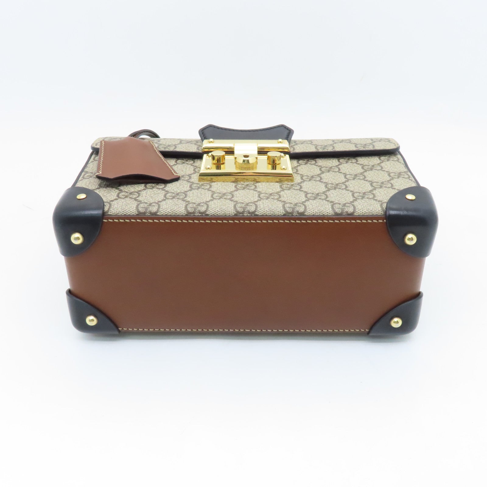 GUCCI Coated Canvas Padlock Chain Shoulder Bag Gold Buckle Hand Chain Belt Shoulder Bag Brown