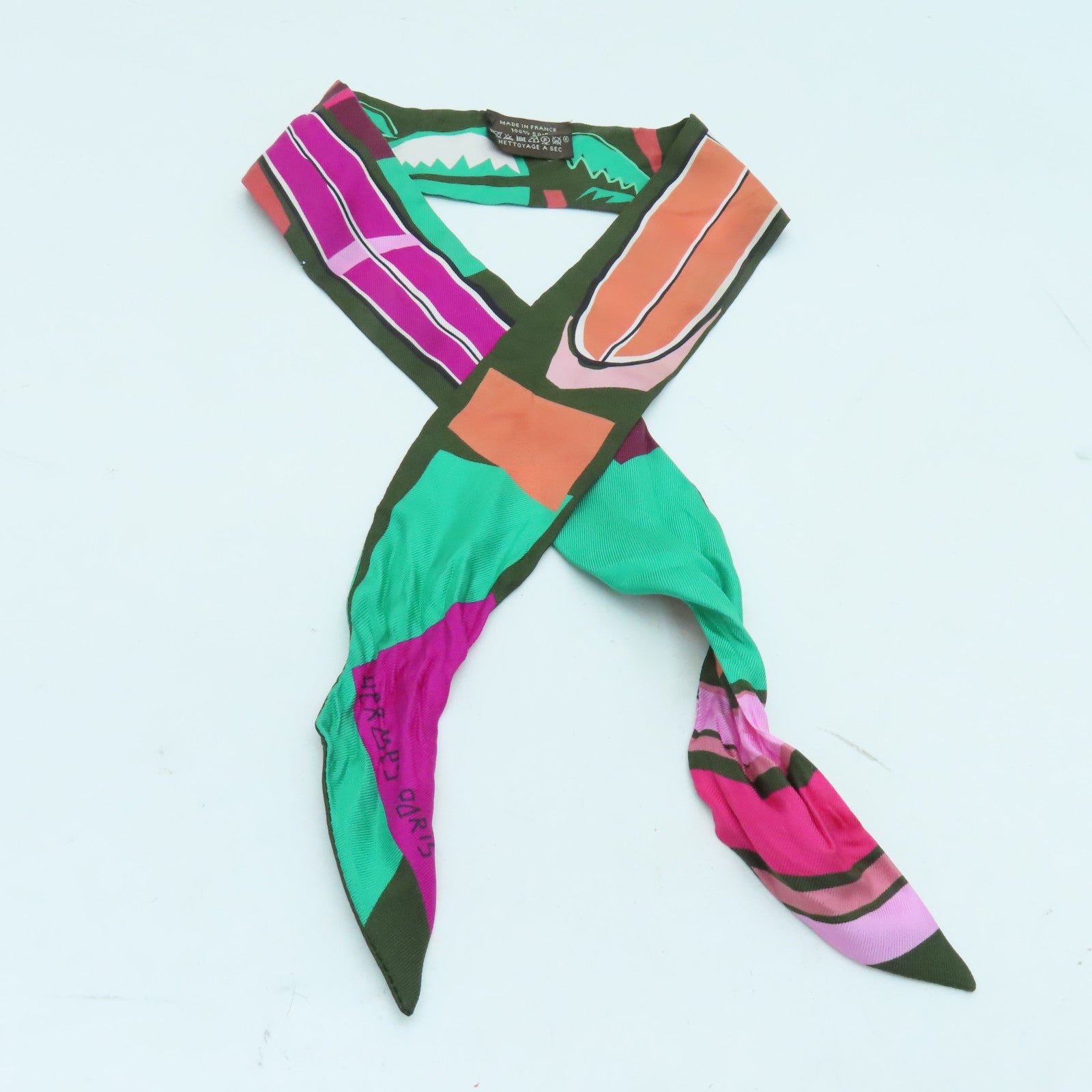 HERMES Silk Twilly Scarf Green/Dark Green/Pink