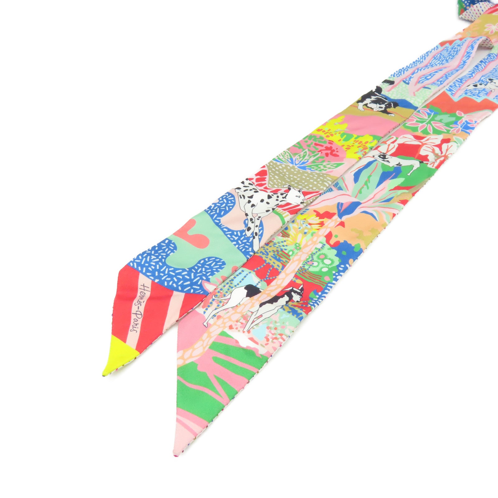 HERMES 絲質Twilly Twins Scarf絲巾粉紅色/彩色