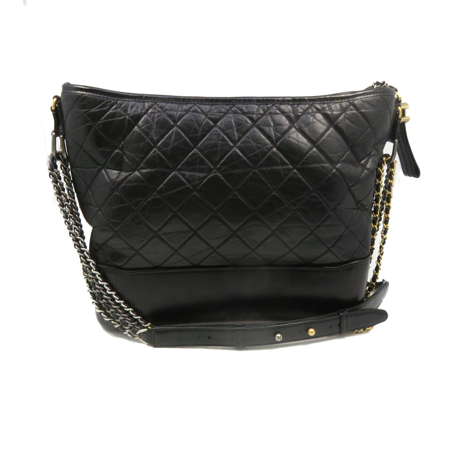 CHANEL rhombic cowhide leather Gabrielle Shoulder Bag gold buckle chain shoulder bag black