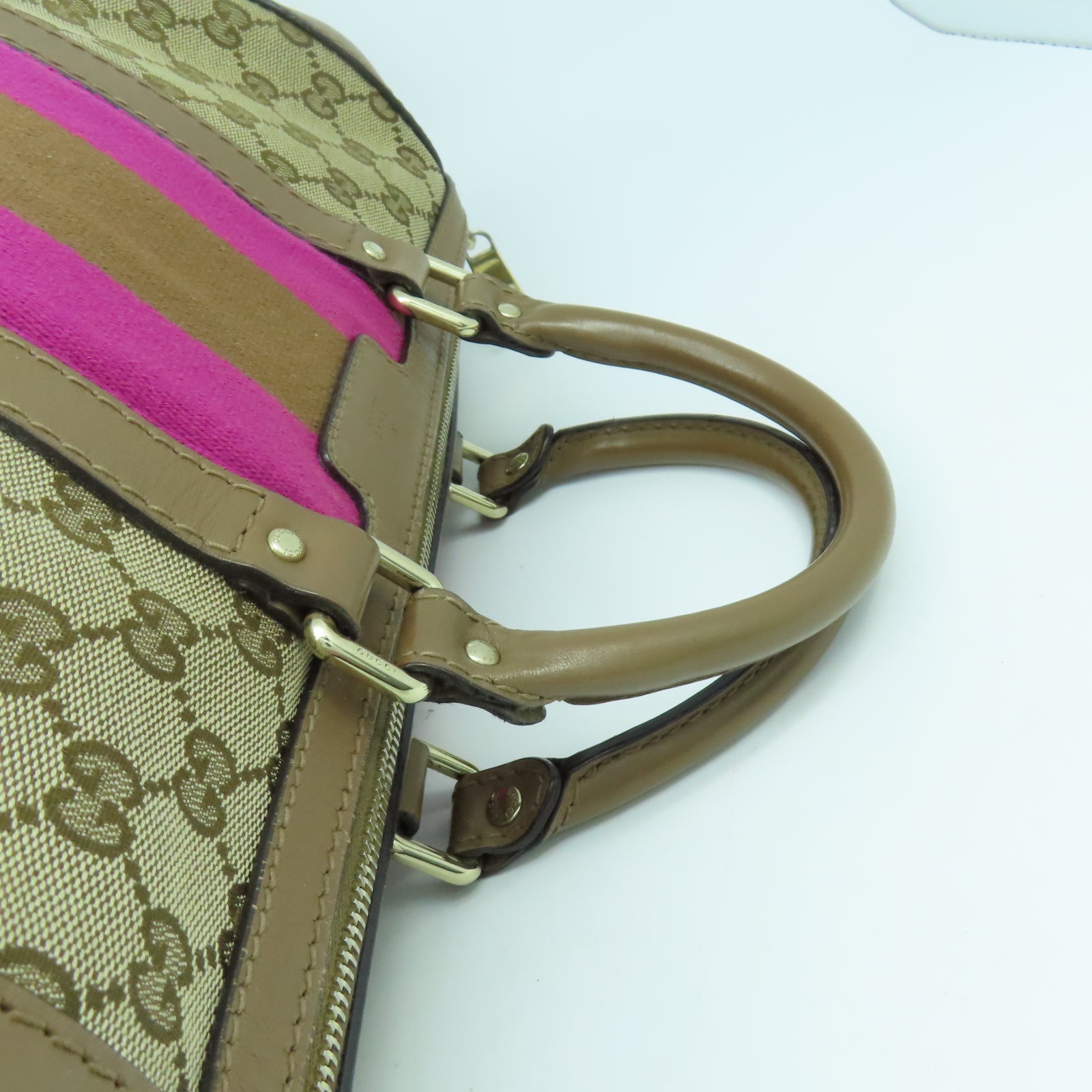 GUCCI 帆布2 Way Shoulder金扣手挽袋啡色/粉紅色