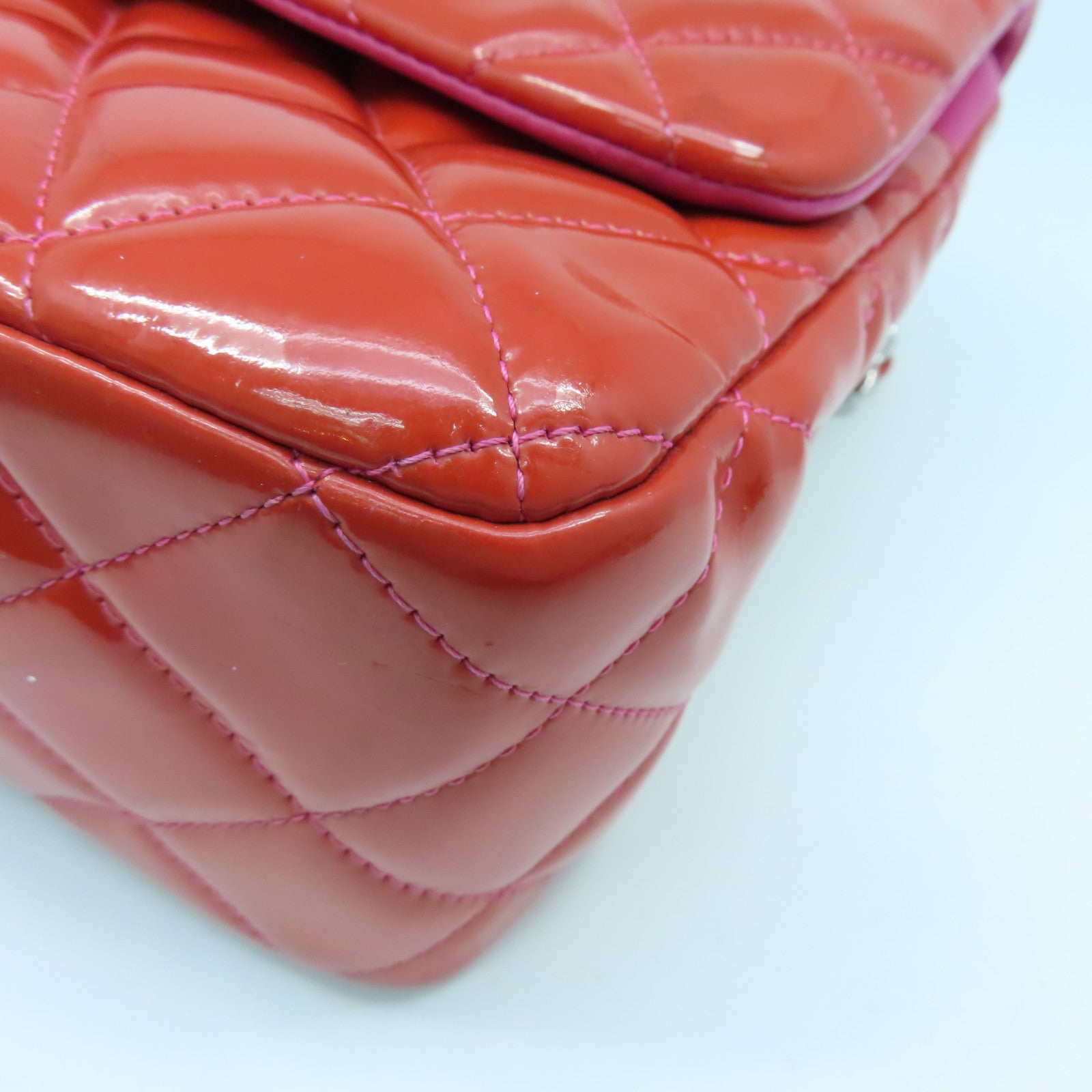 CHANEL 【激減優惠】菱格漆皮皮革Chain Shoulder銀扣鏈帶肩背袋紅色