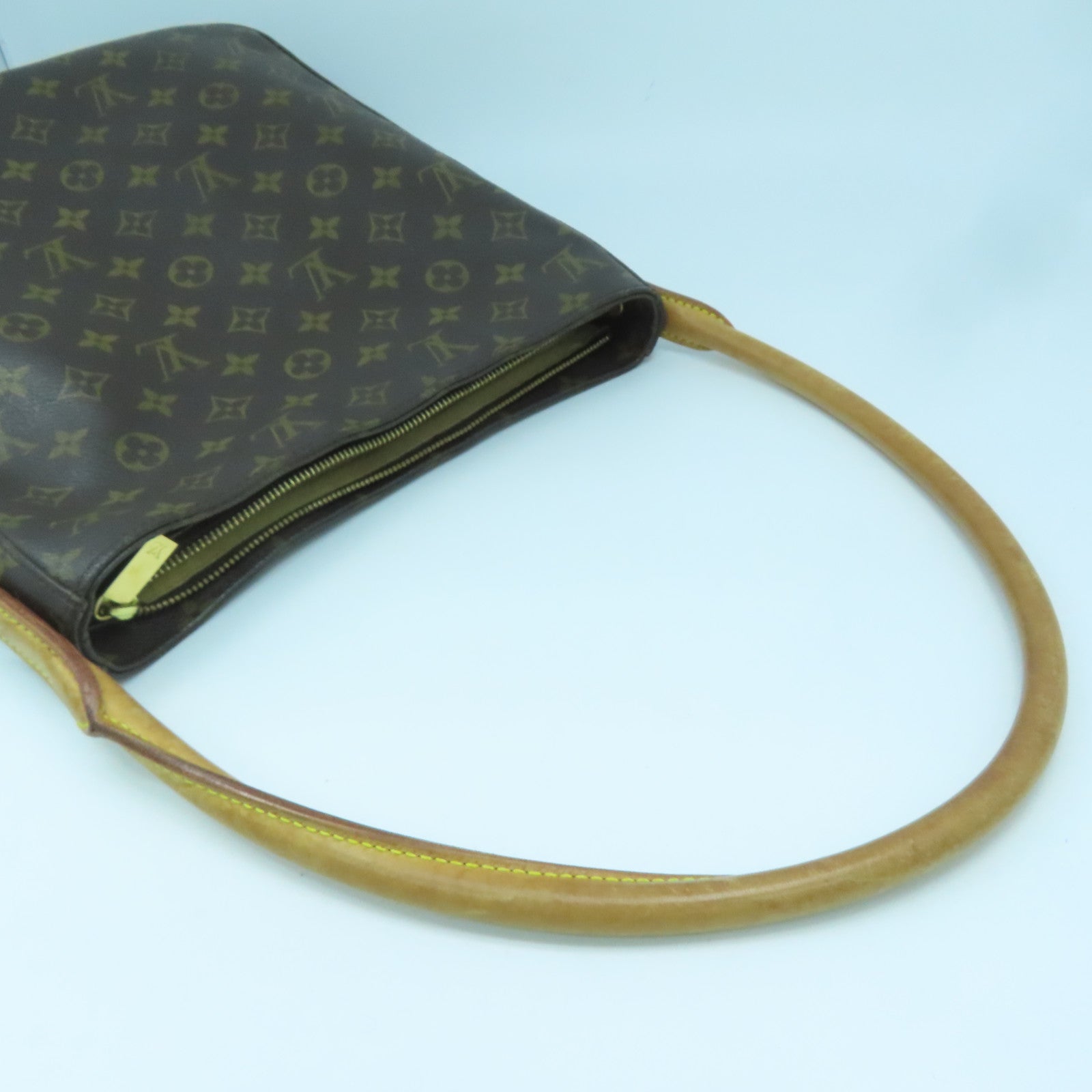 LOUIS VUITTON Monogram Looping GM Gold Buckle Shoulder Bag Brown