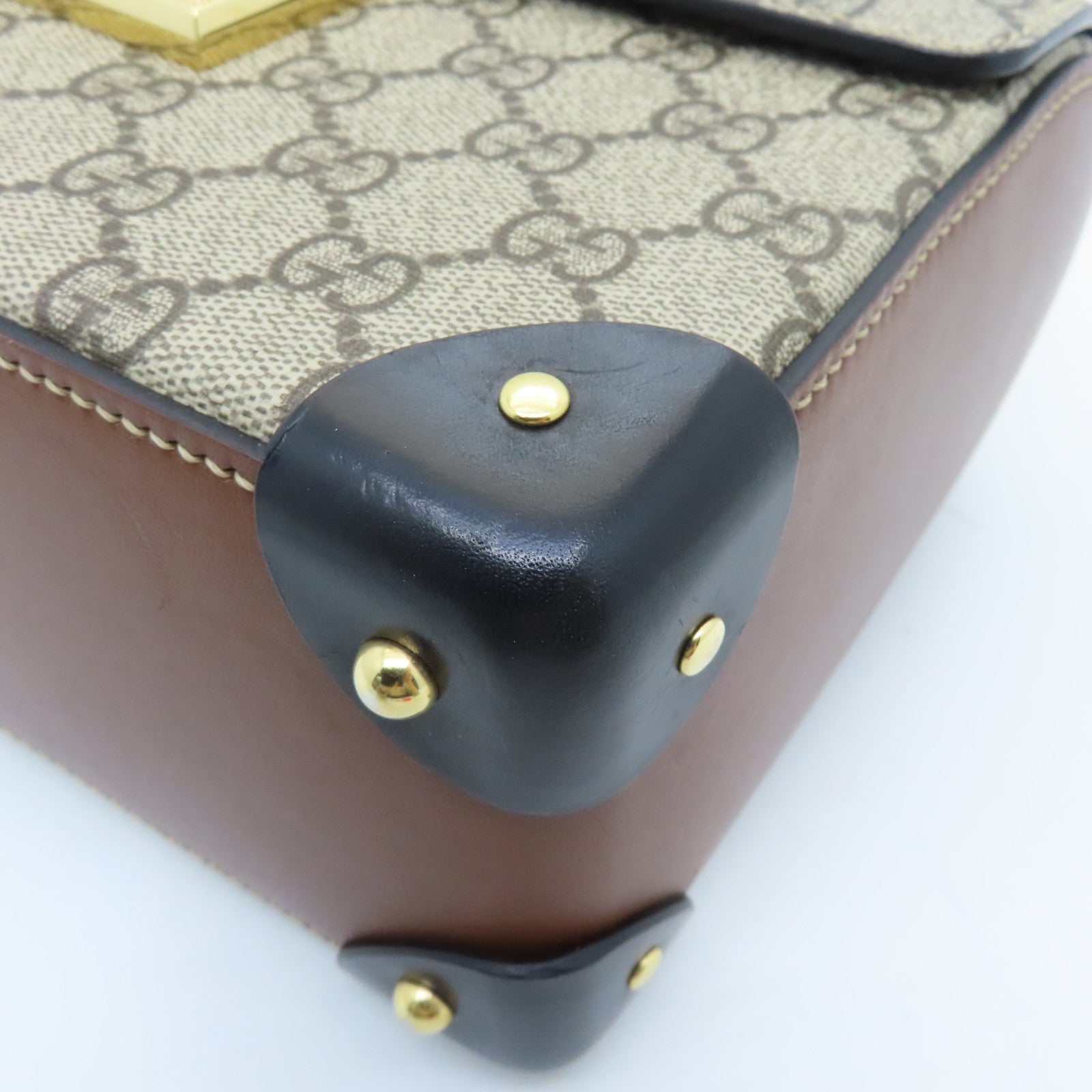GUCCI Coated Canvas Padlock Chain Shoulder Bag Gold Buckle Hand Chain Belt Shoulder Bag Brown