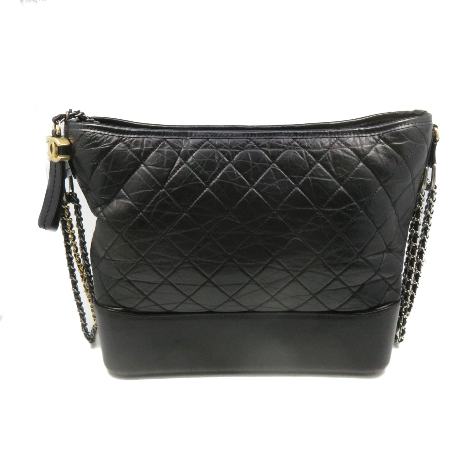 CHANEL rhombic cowhide leather Gabrielle Shoulder Bag gold buckle chain shoulder bag black