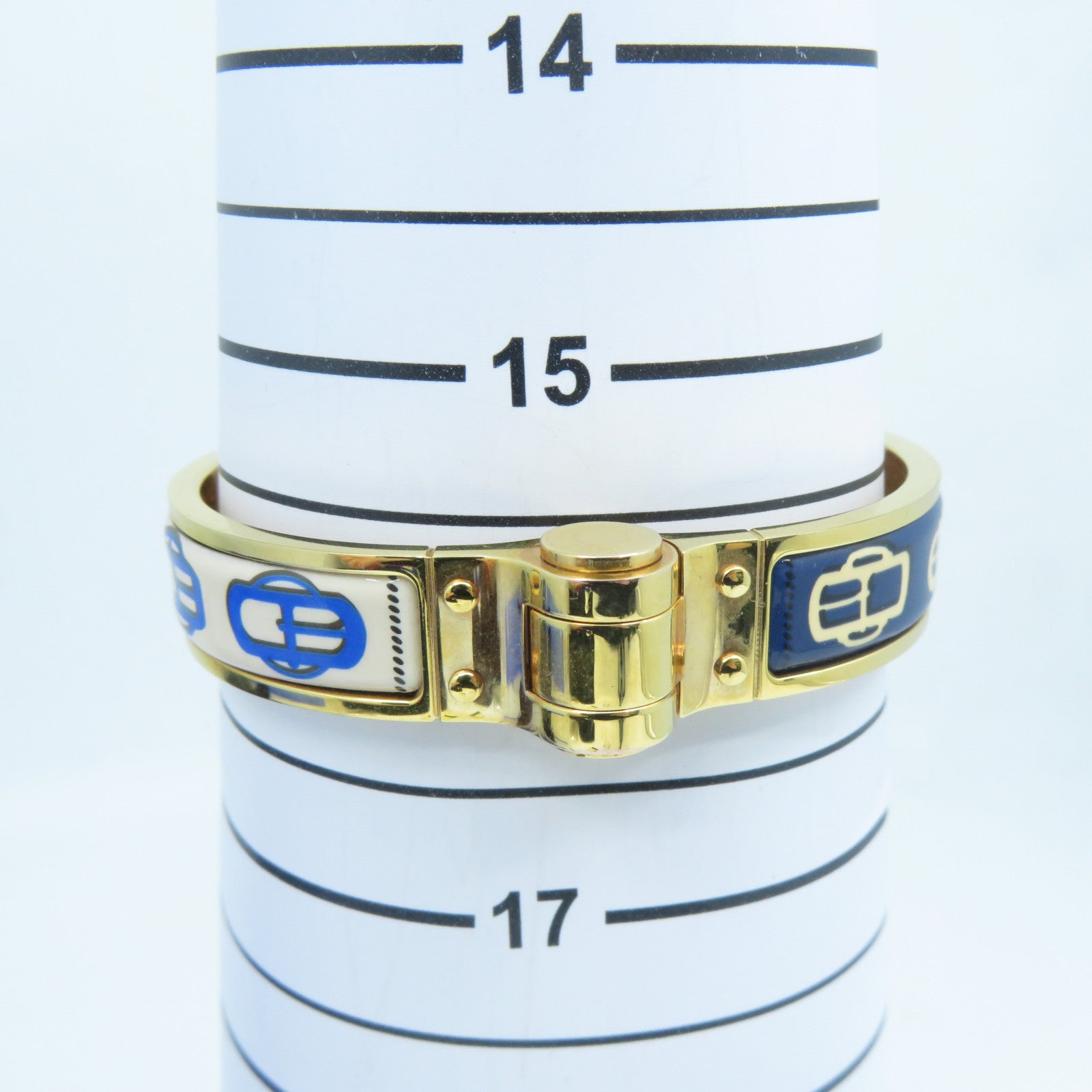 HERMES 金屬Charniere Narrow Bangle手鐲藍色/金色