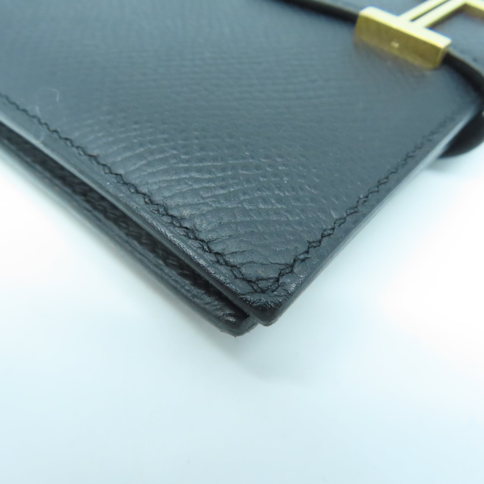 HERMES Veau Epsom皮革Bearn Wallet金扣錢包黑色