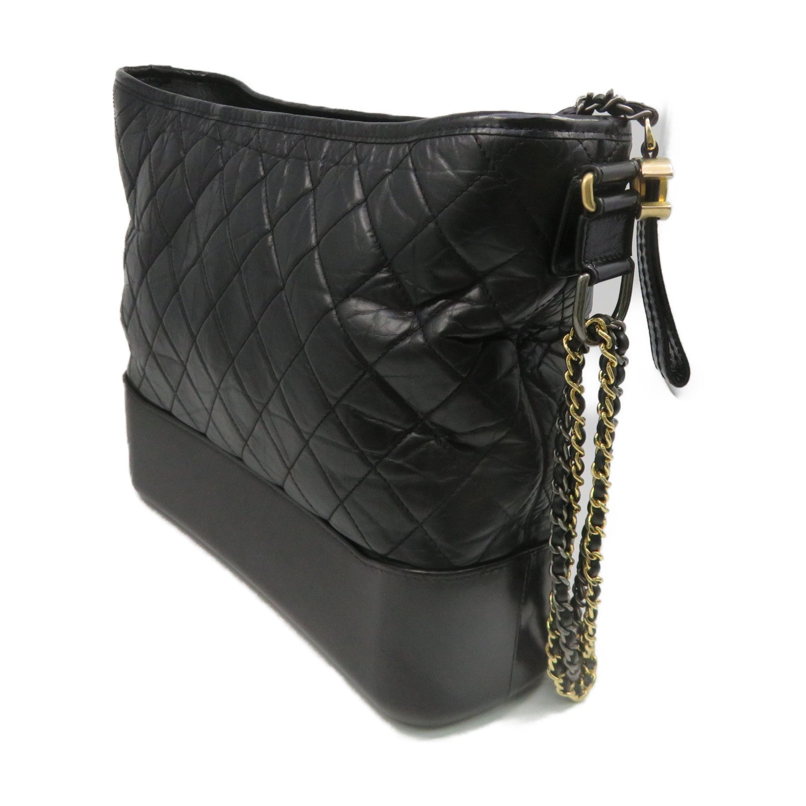 CHANEL rhombic cowhide leather Gabrielle Shoulder Bag gold buckle chain shoulder bag black