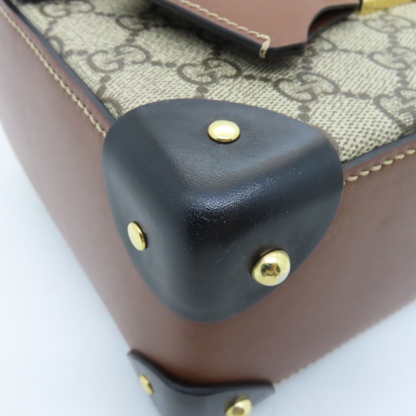 GUCCI Coated Canvas Padlock Chain Shoulder Bag Gold Buckle Hand Chain Belt Shoulder Bag Brown