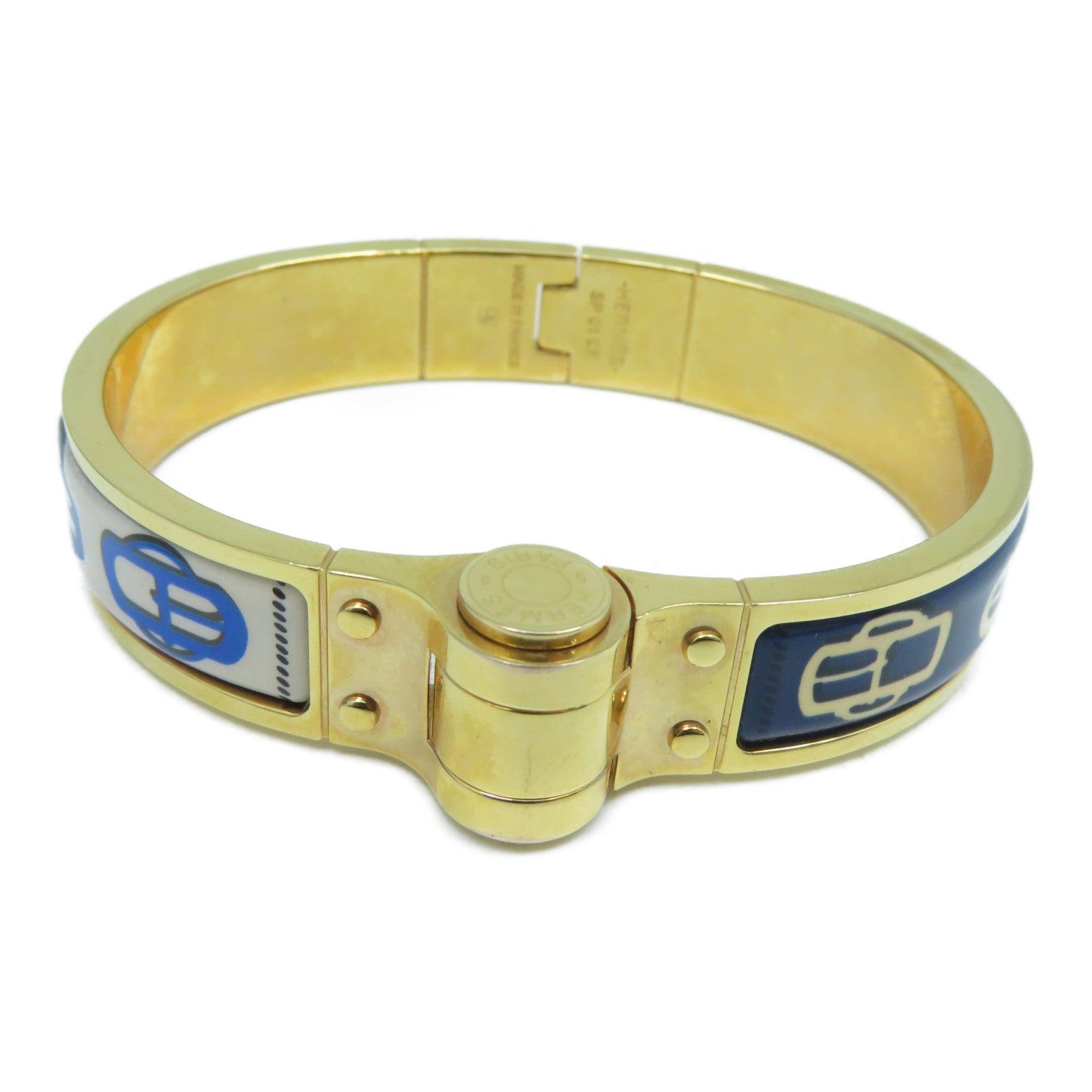 HERMES 金屬Charniere Narrow Bangle手鐲藍色/金色