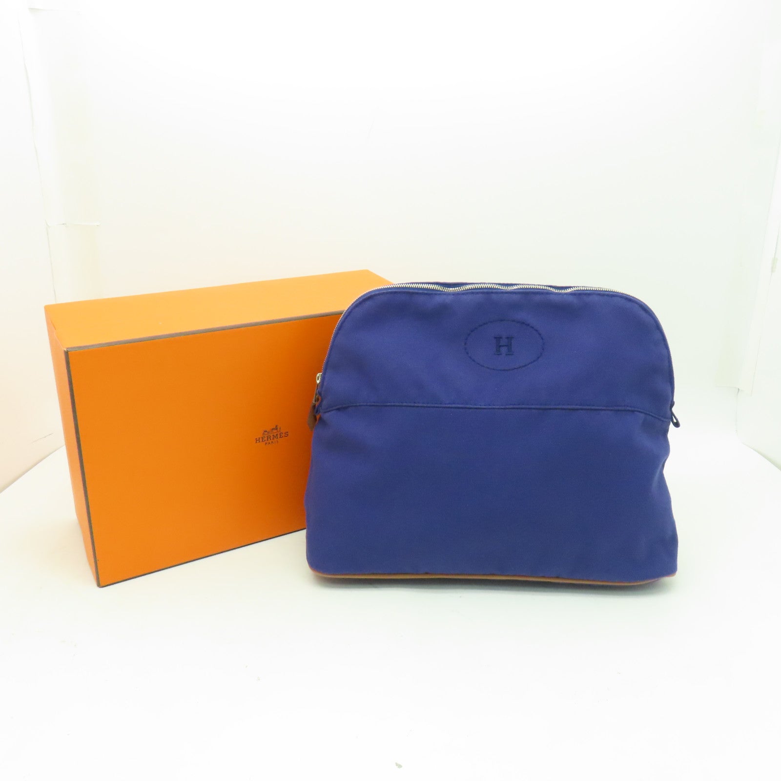 HERMES 帆布Bolide Pouch銀扣手拿包粉紅色