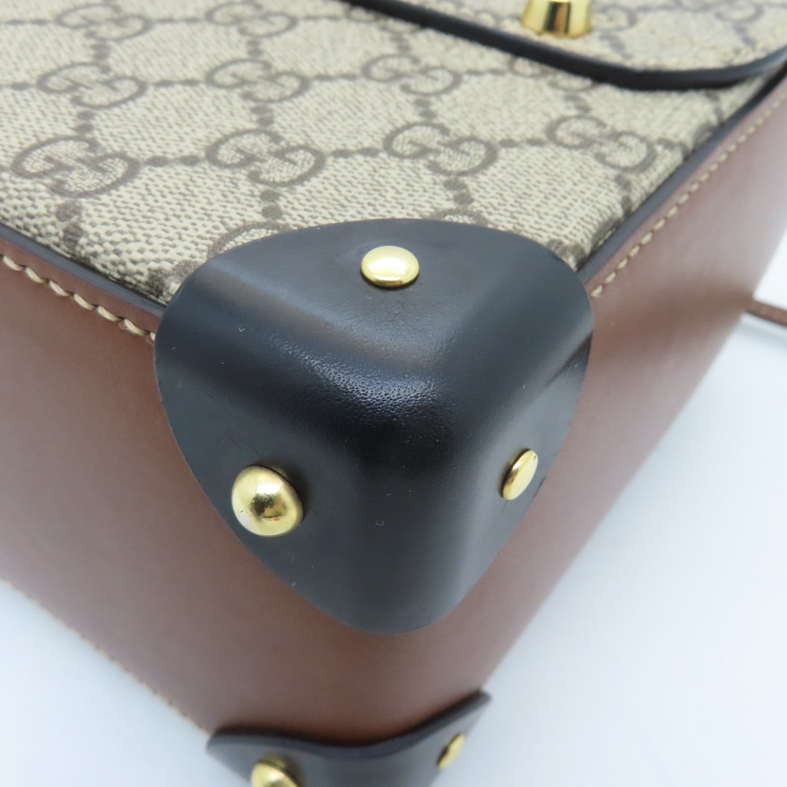 GUCCI Coated Canvas Padlock Chain Shoulder Bag Gold Buckle Hand Chain Belt Shoulder Bag Brown
